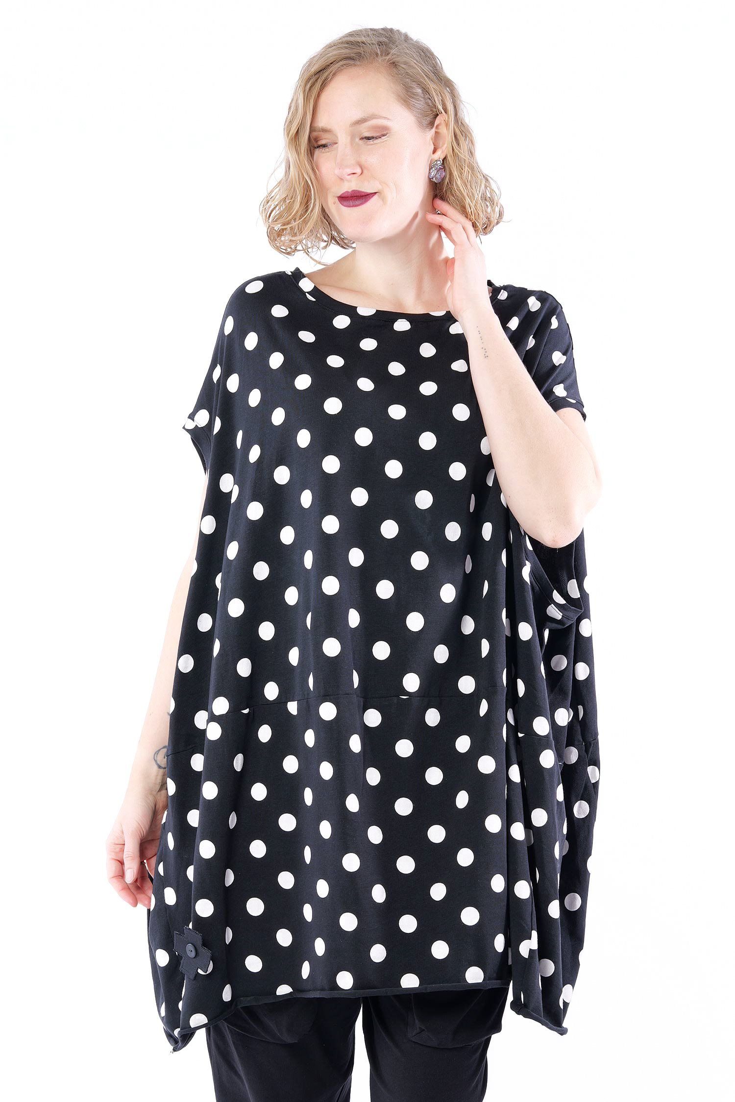 Oversize Balloon Kleid - Black white dots - 5019