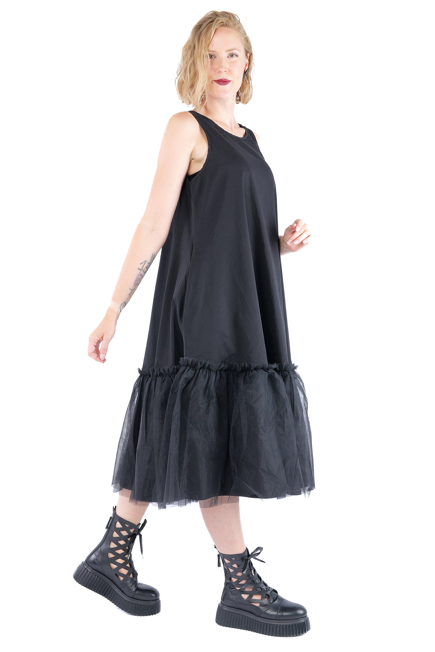 Stretchkleid mit Tüll - Black mesh - 1166