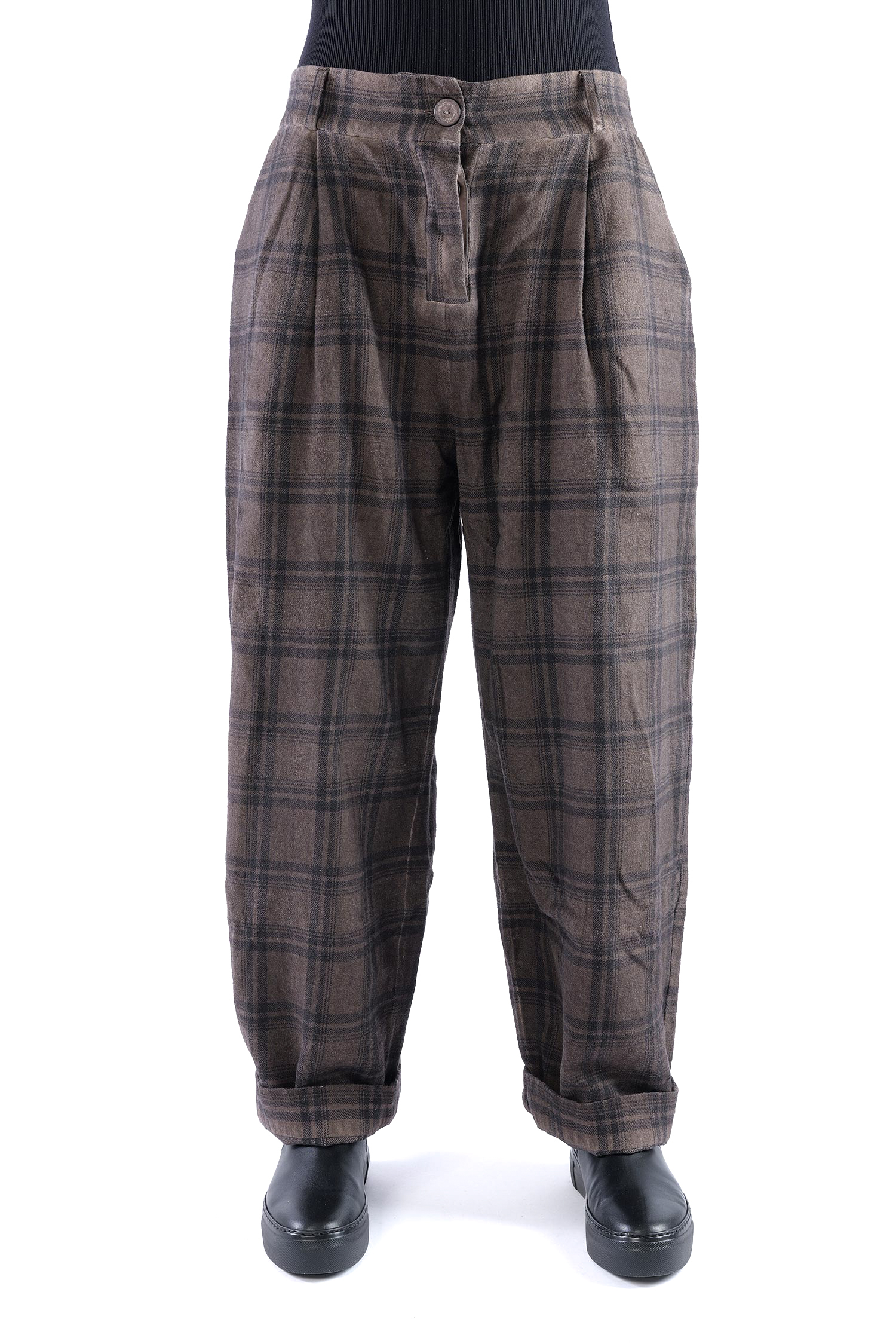 Pleated pants - Truffle old dye check - Casso