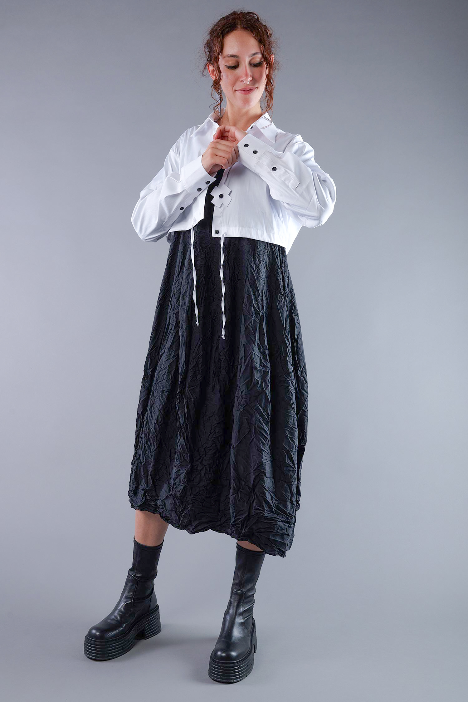 Kurze Stretchbluse - White print - 4032