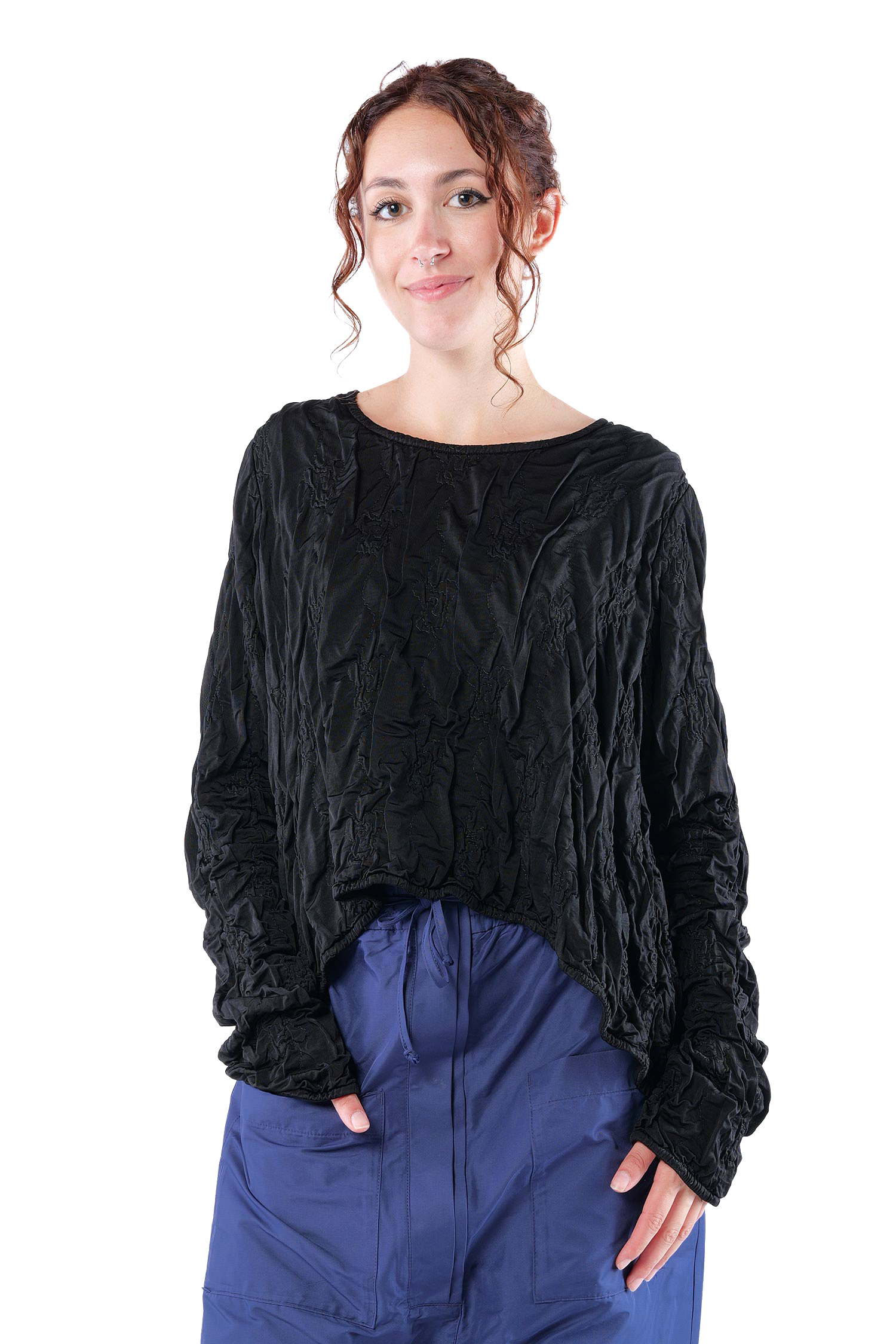 Oversize Stepppullover - Schwarz - Innenlaut