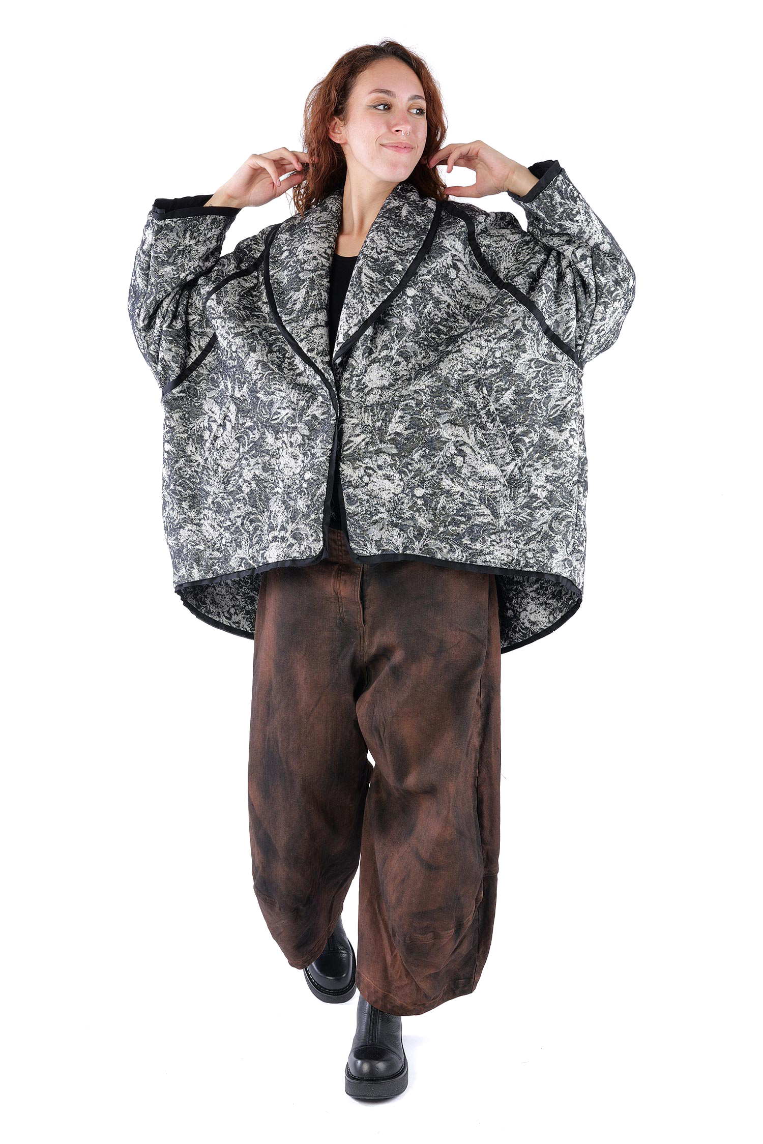 Oversize Winterjacke - Schwarz/Weiß - S438