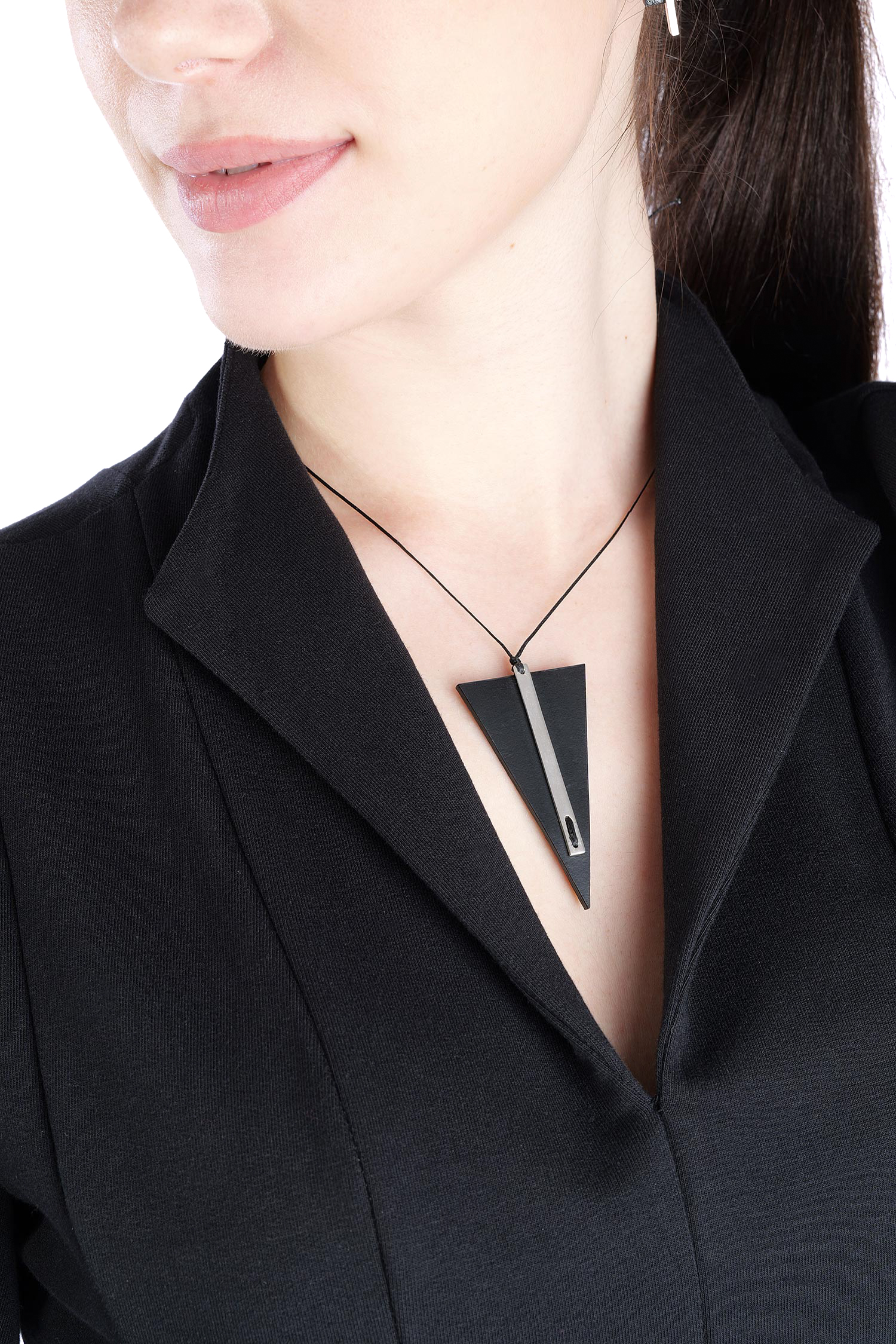 Dreiecks-Halskette - Bar_Trngl_Mono Pendant - Schwarz / Silber