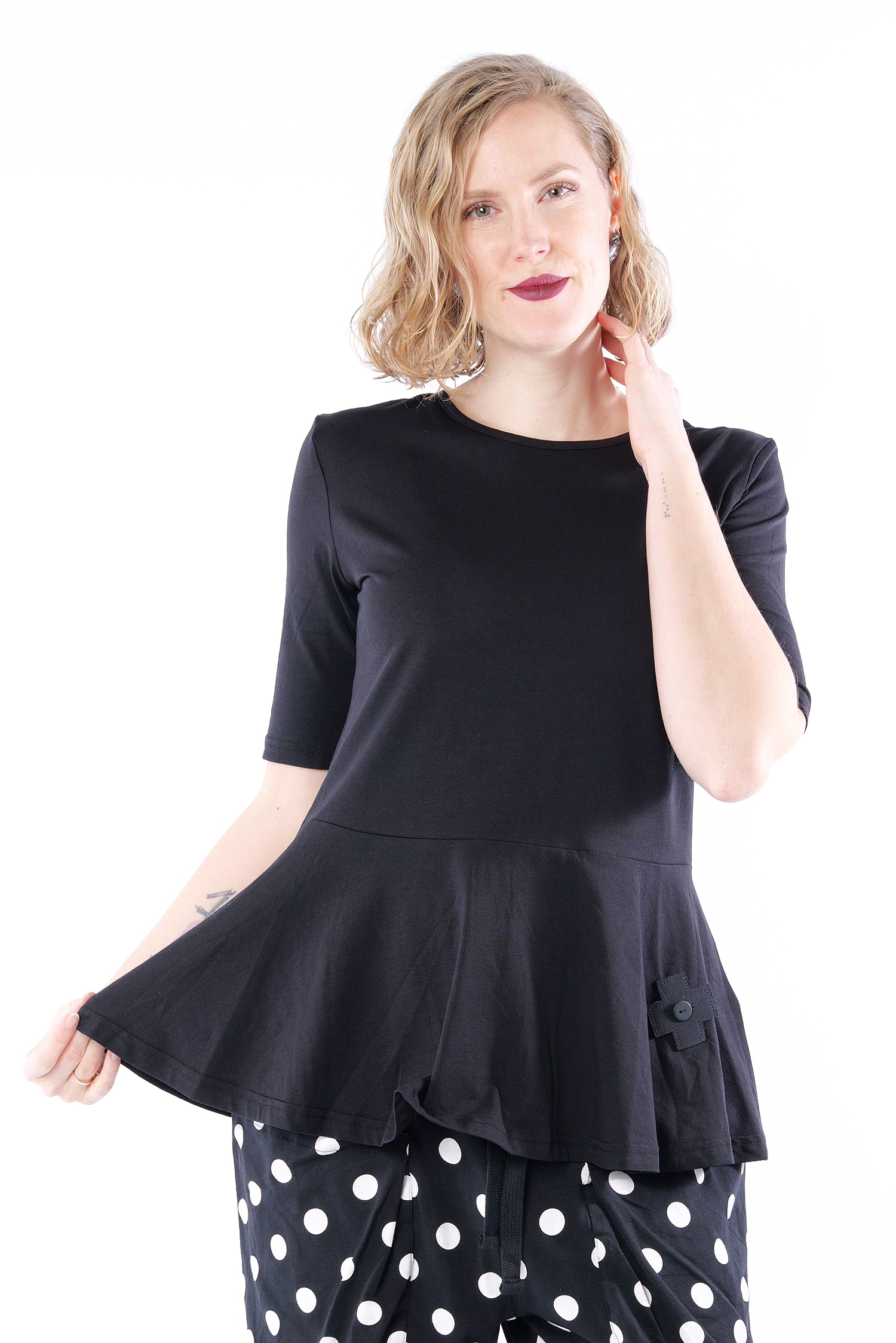 T-Shirt mit Gürtel - Schwarz - 5076