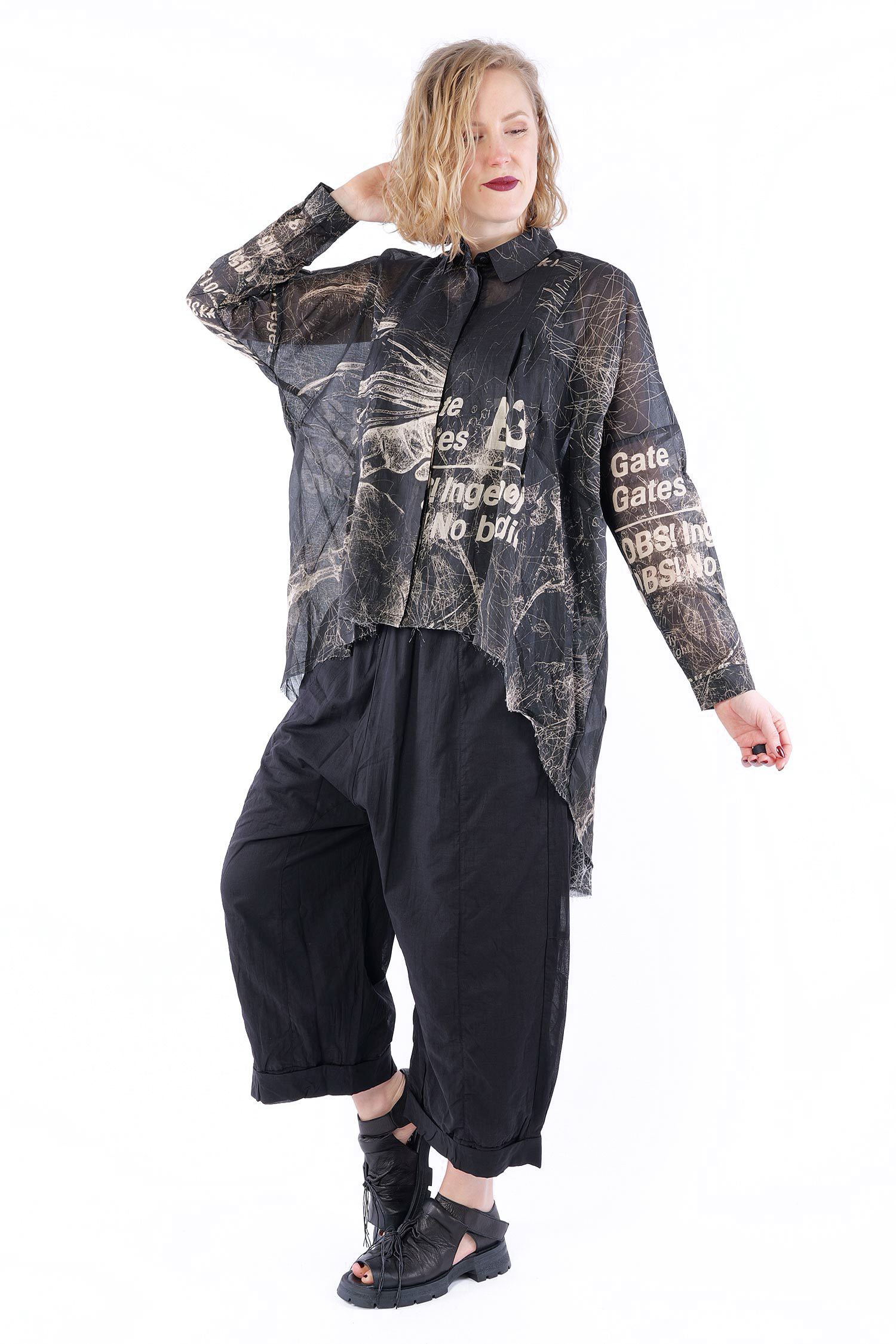 Baumwoll-Bluse - Black-allover Print - Arta