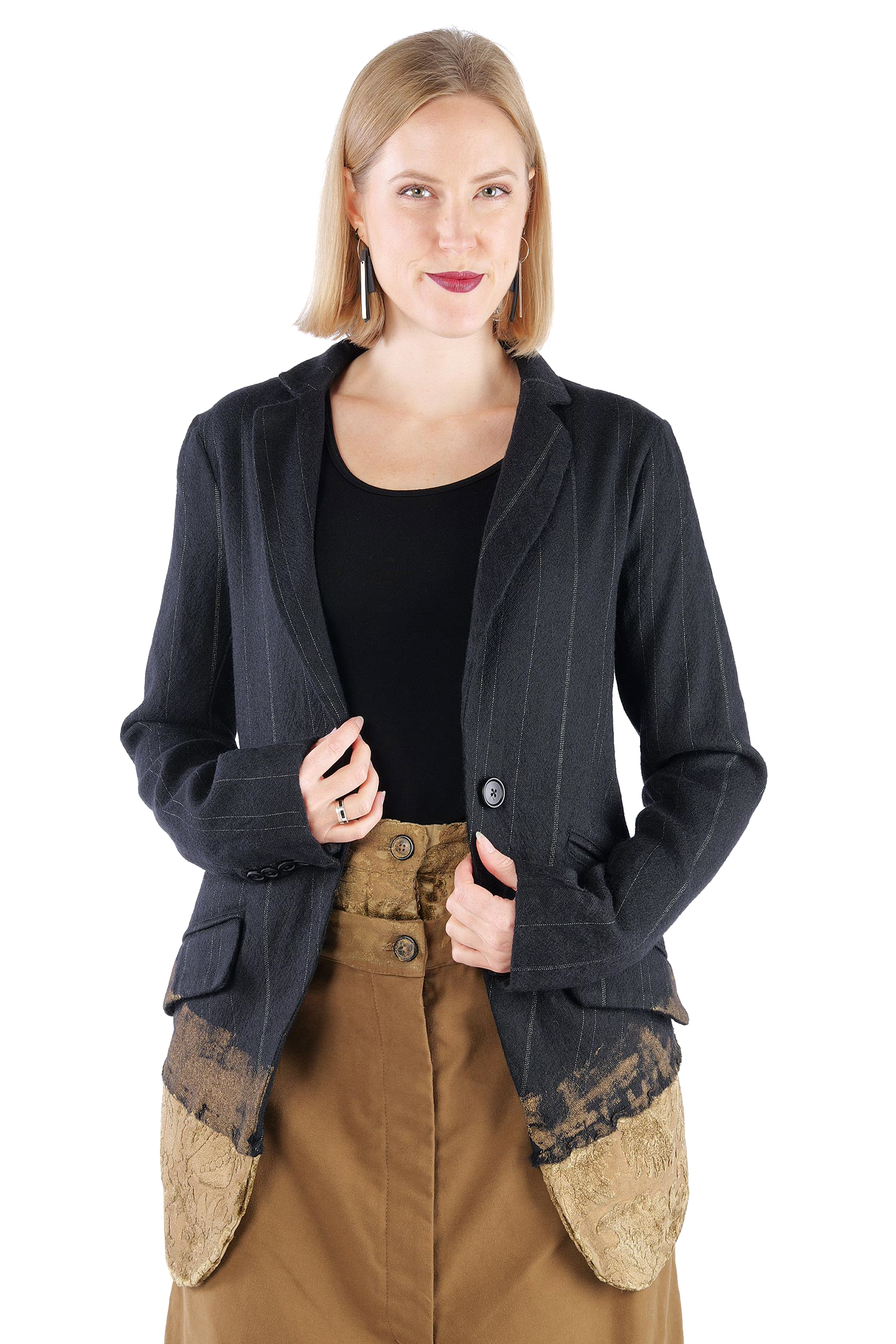 Lange Woll-Blazerjacke - Black stripe - 2261021110
