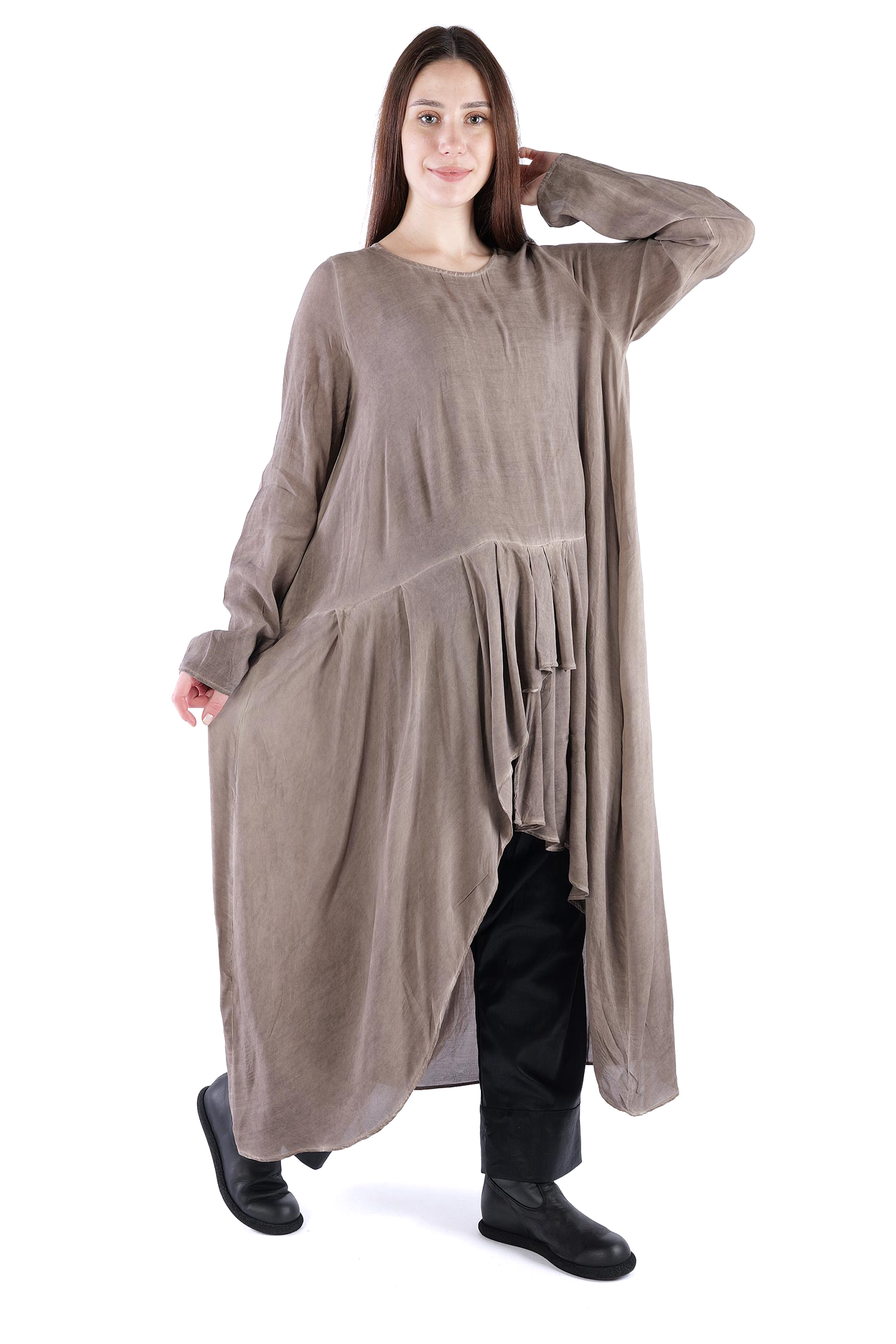 Tunic with ruffles - Truffle old dye - Swissa