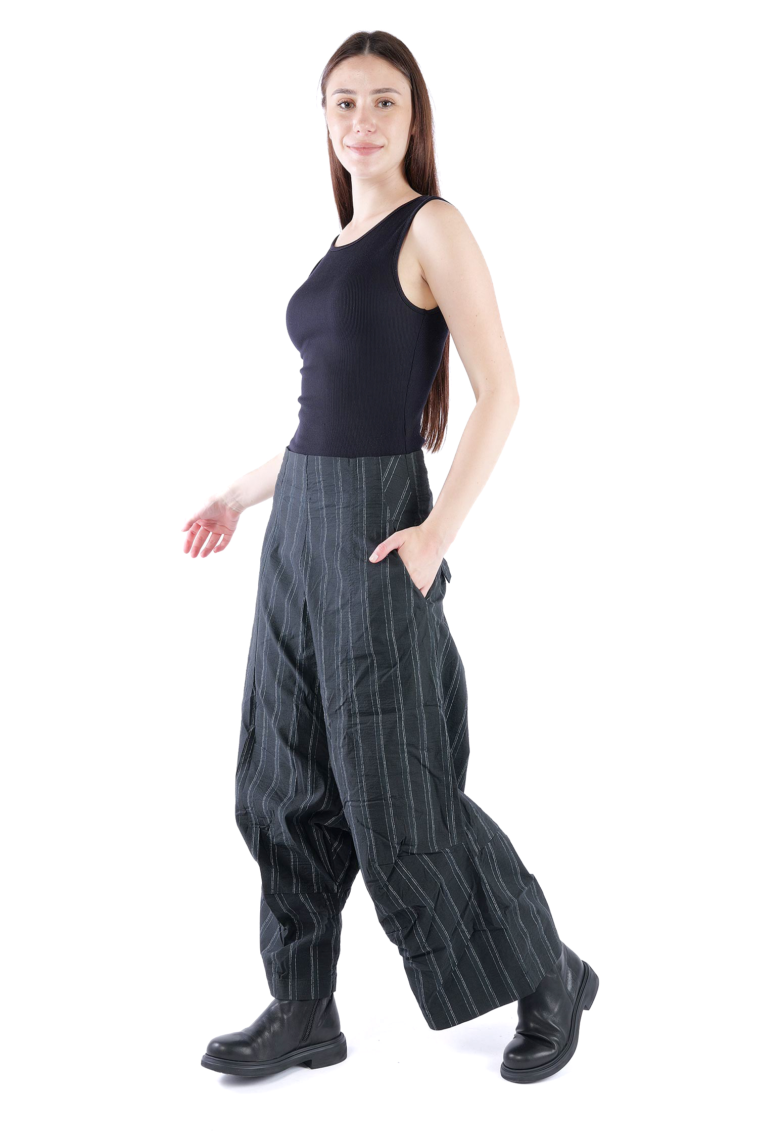 Weite Stretchhose - Petrol cloud stripe - 2261240104