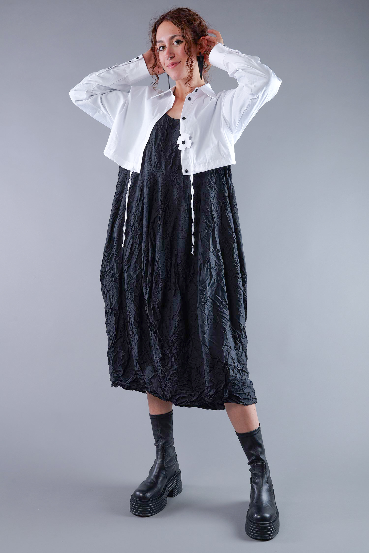 Kurze Stretchbluse - White print - 4032