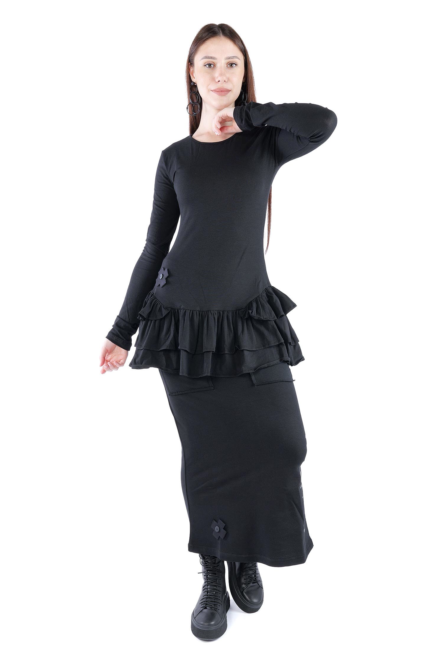 Rüschenpullover - Schwarz - 5088