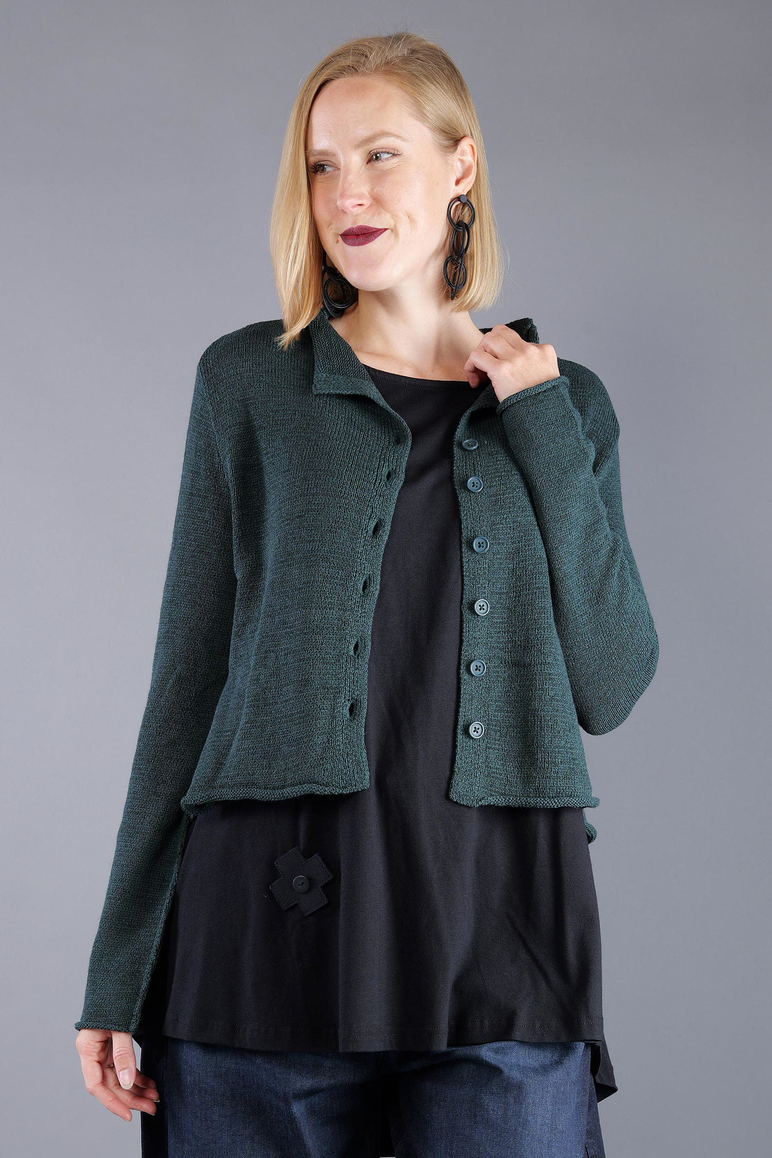 Short knitted jacket - Forest - 2263727111