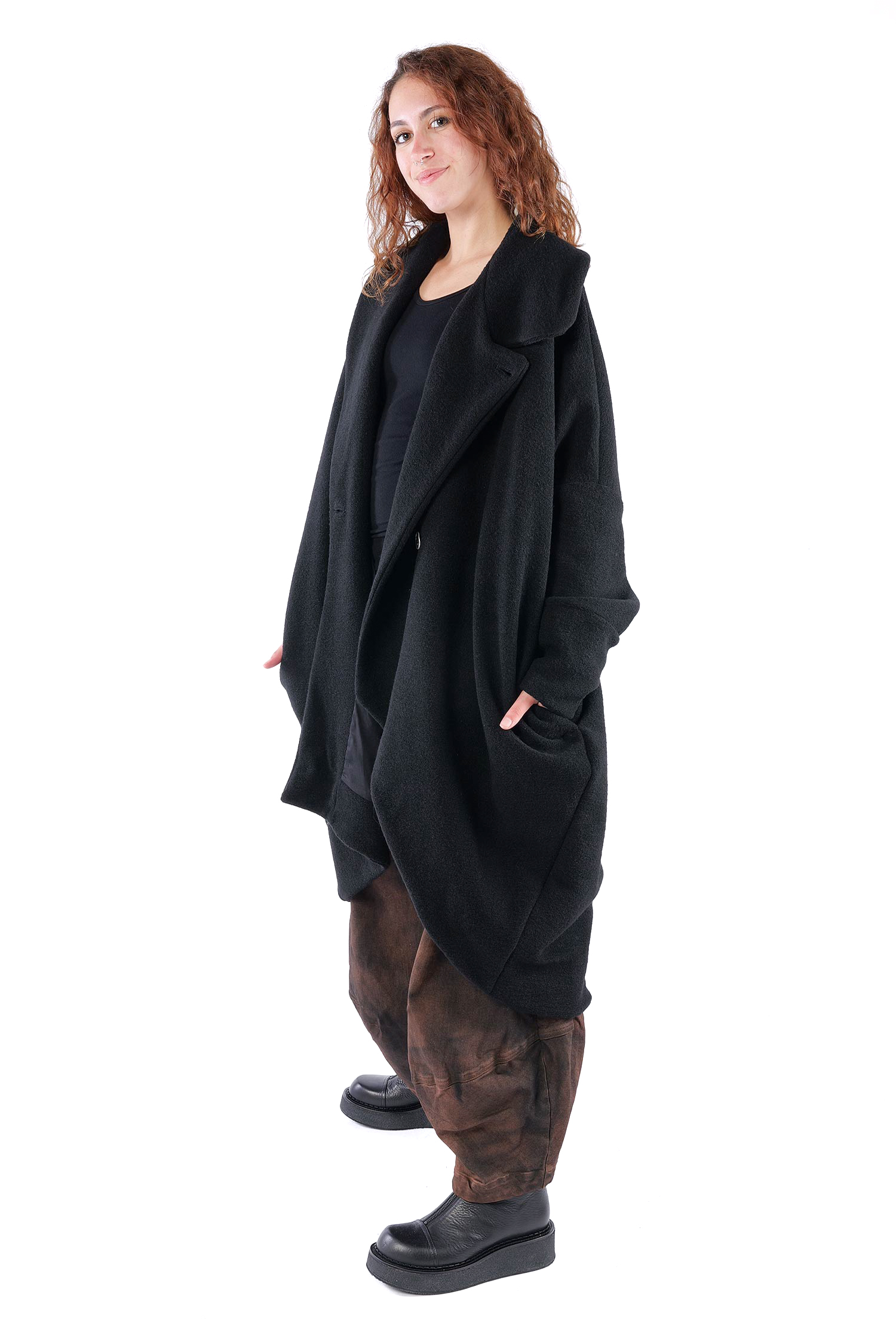 Oversize Winterstrickmantel - Schwarz - S487