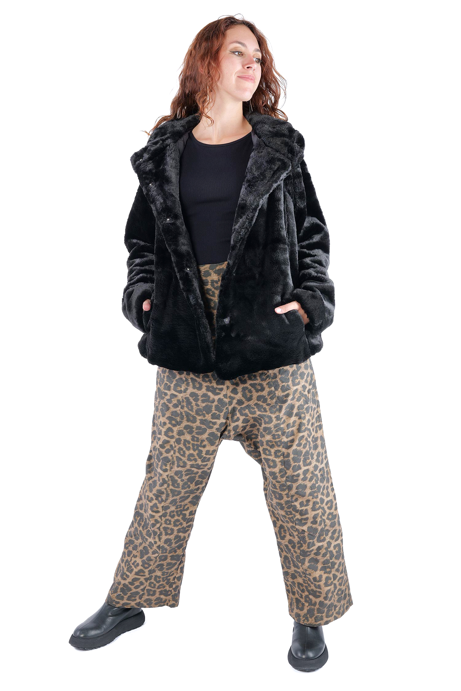 Kunstfelljacke - Schwarz - 2263431103