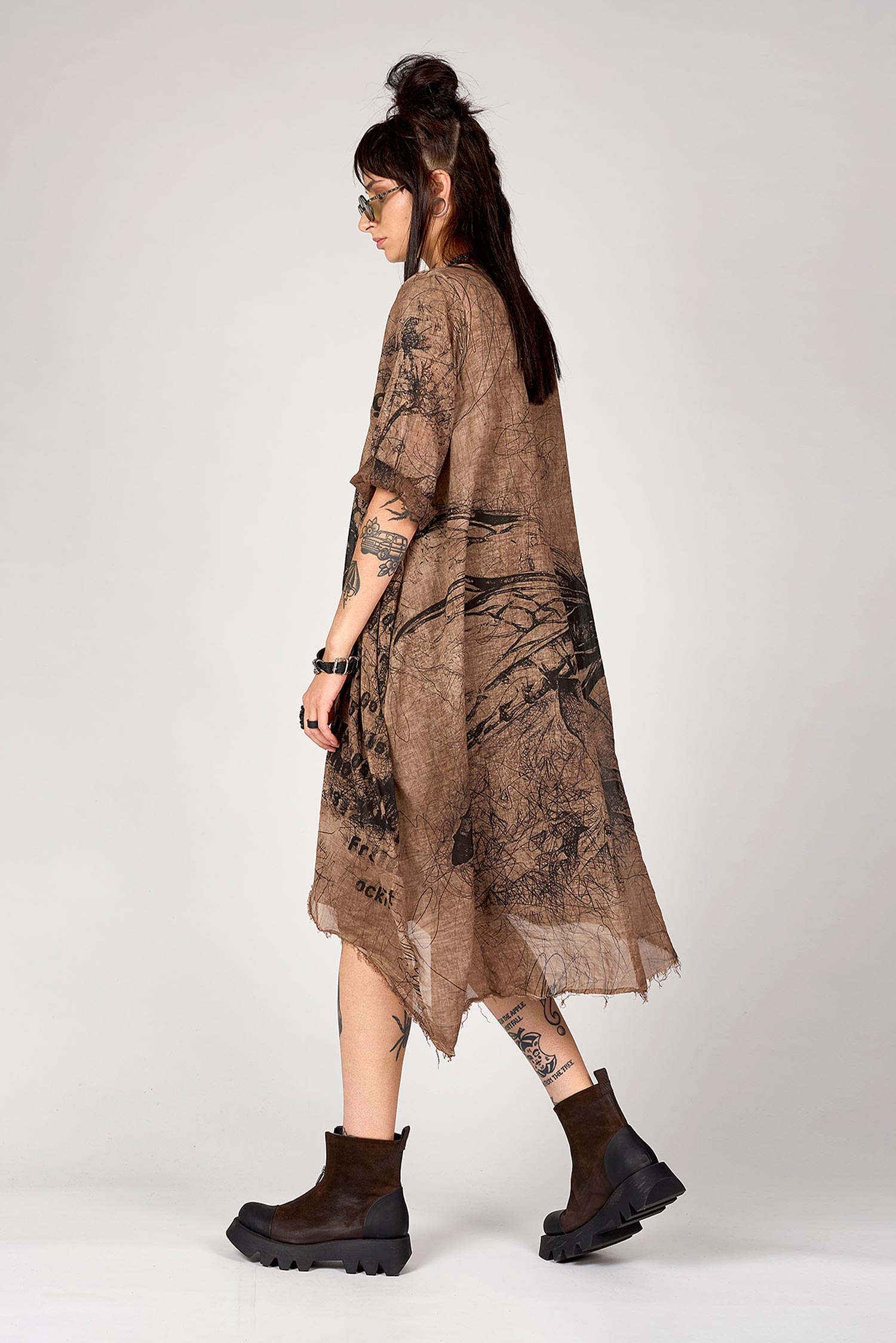 Doppellagige Tunika - White allover print - Tisla