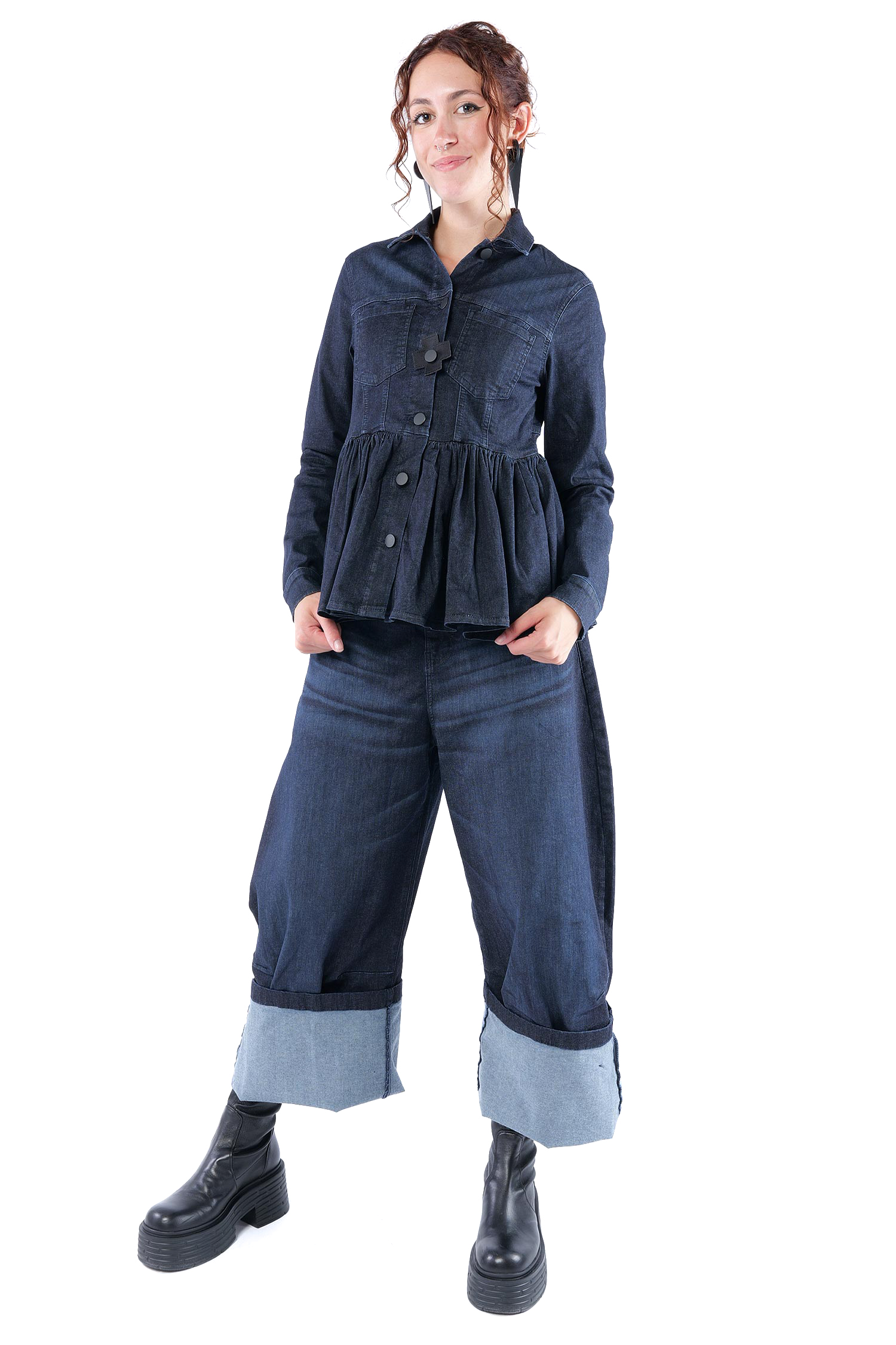 Gerüschte Jeansjacke - Darkblue - 8064