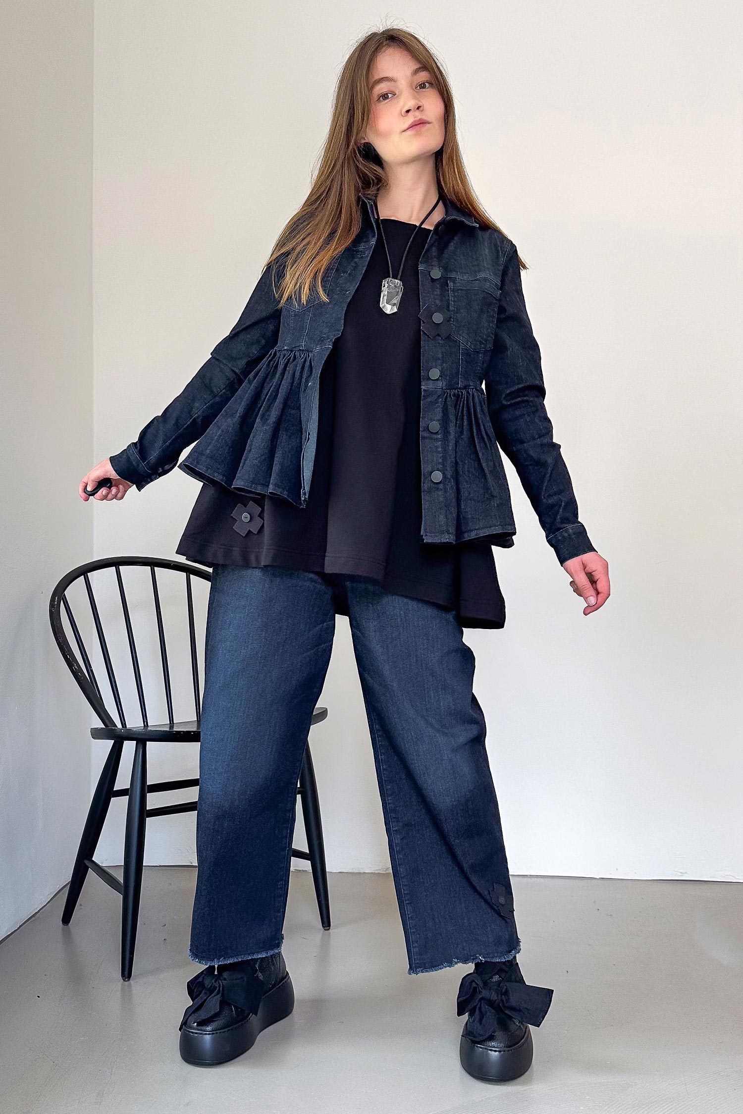 Gerüschte Jeansjacke - Darkblue - 8064