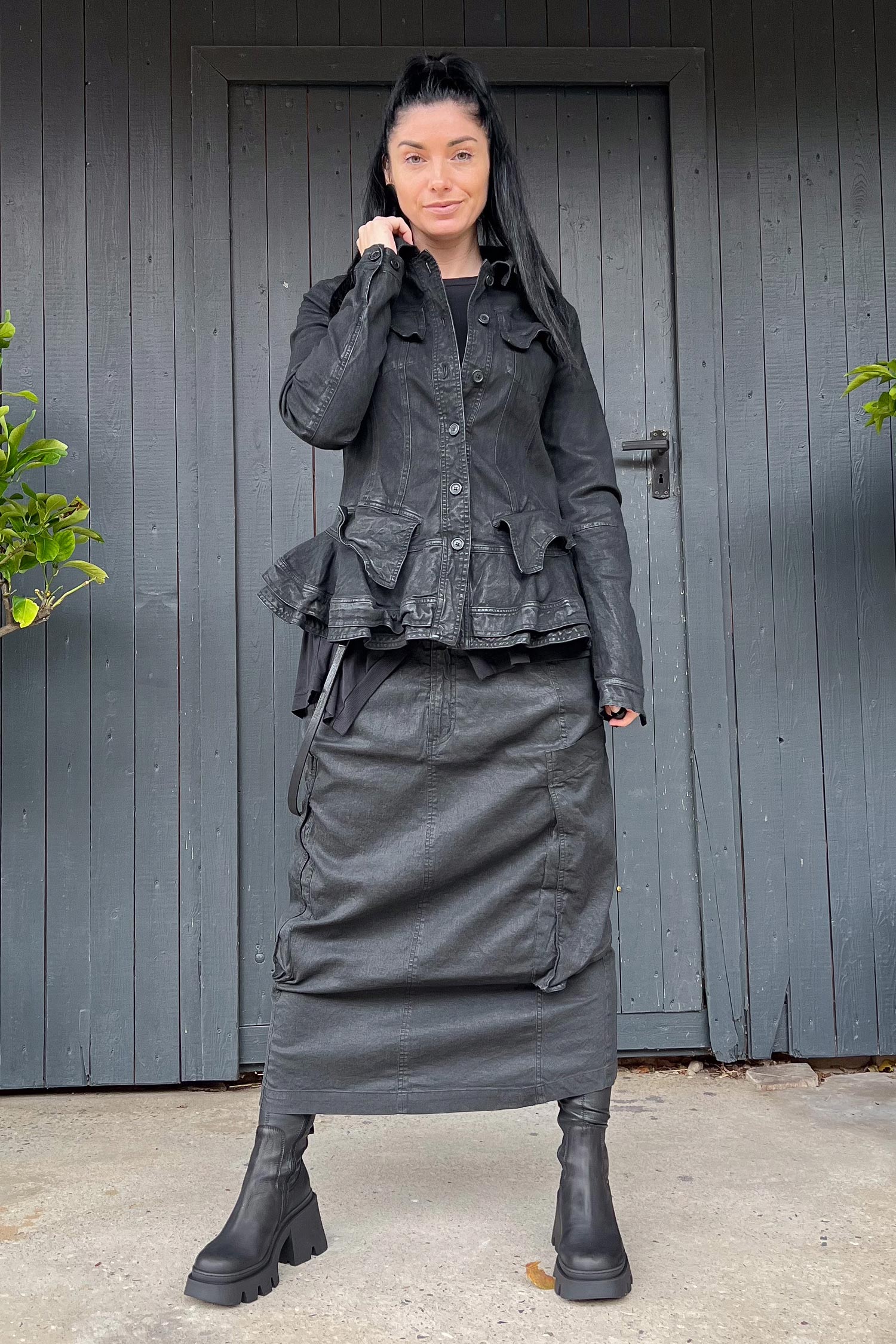 Beschichteter Jeansrock - Black gloss - 2251070304