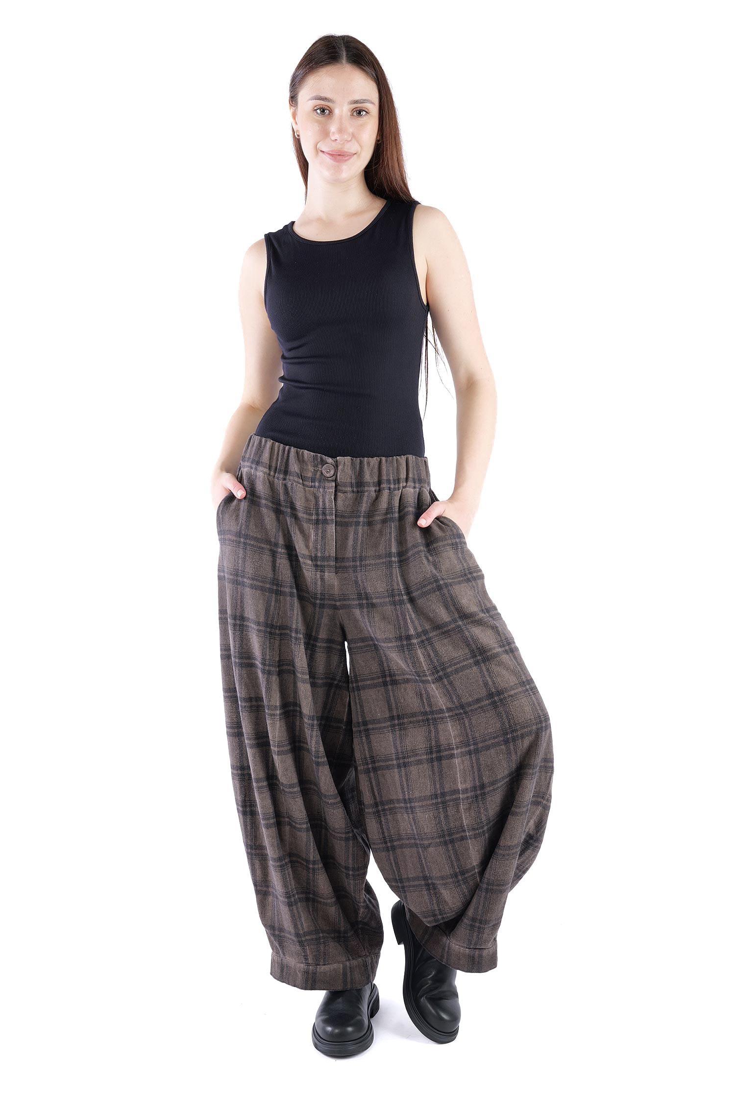 Wide pants - Truffle old dye check - Alido