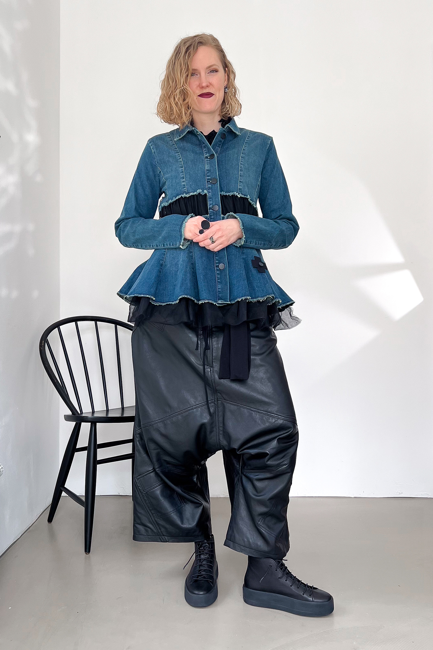 Denim jacket with tulle - Blue - 8062