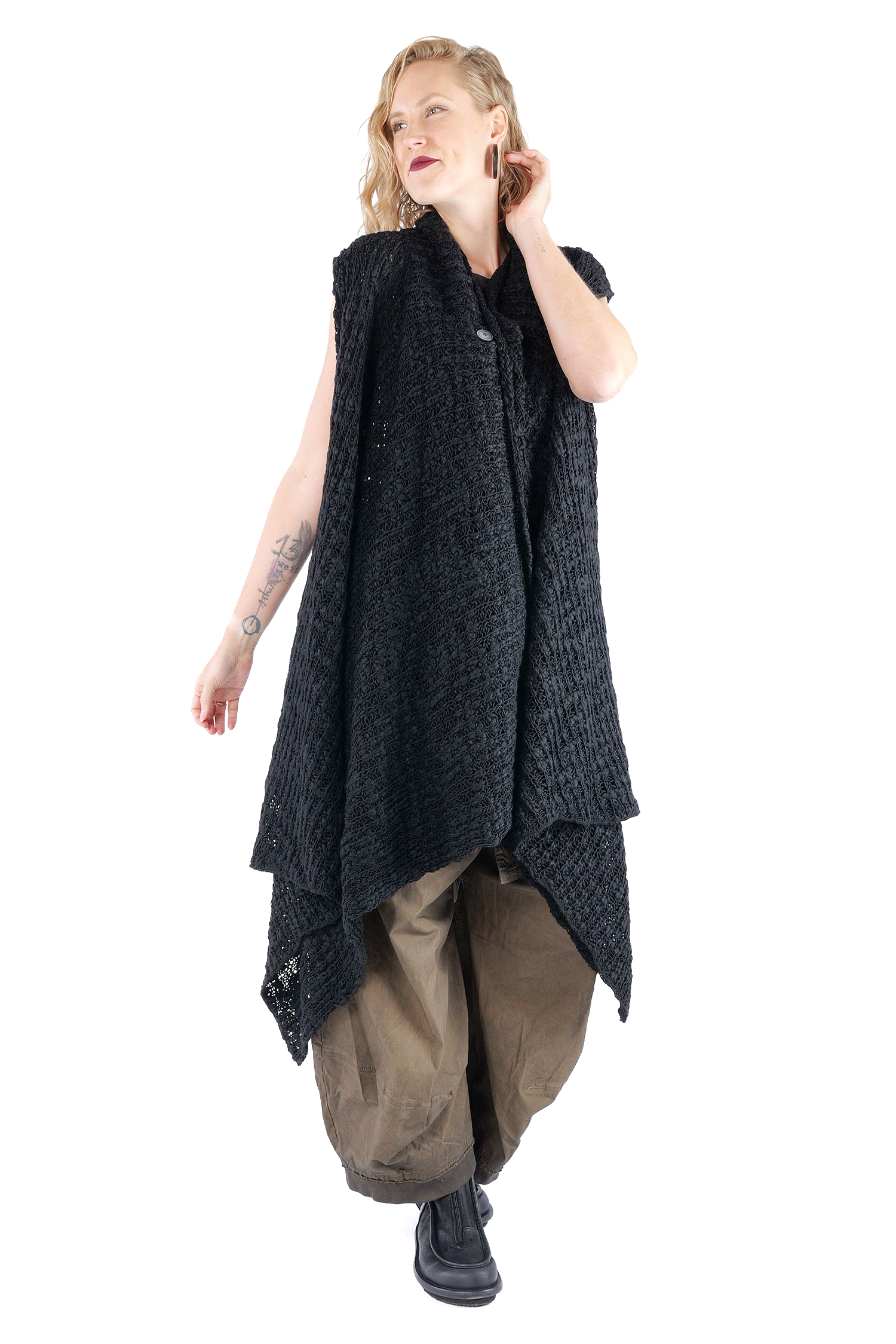 Asymmetrische Grobstrickweste - Schwarz - W5521