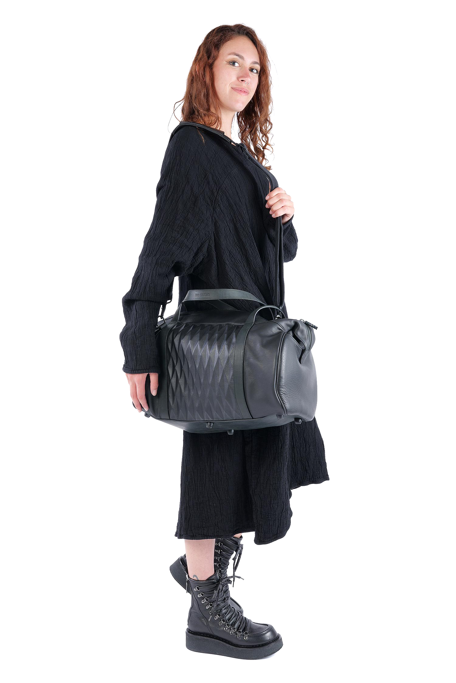 Große Ledertasche - Schwarz - Weekender