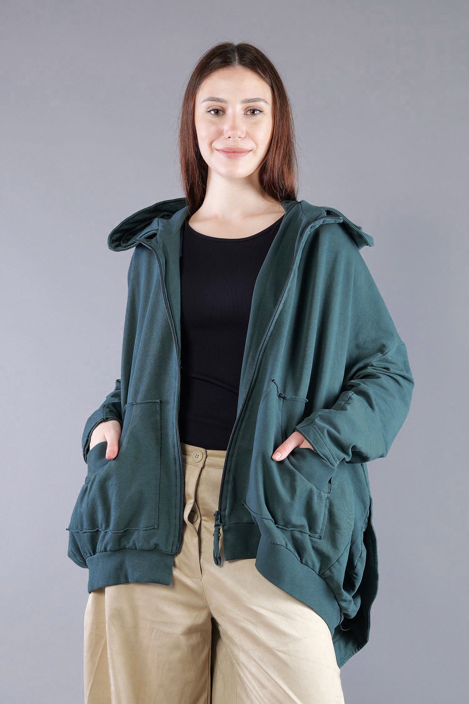 Oversized sweat jacket - Forest - 2263251102