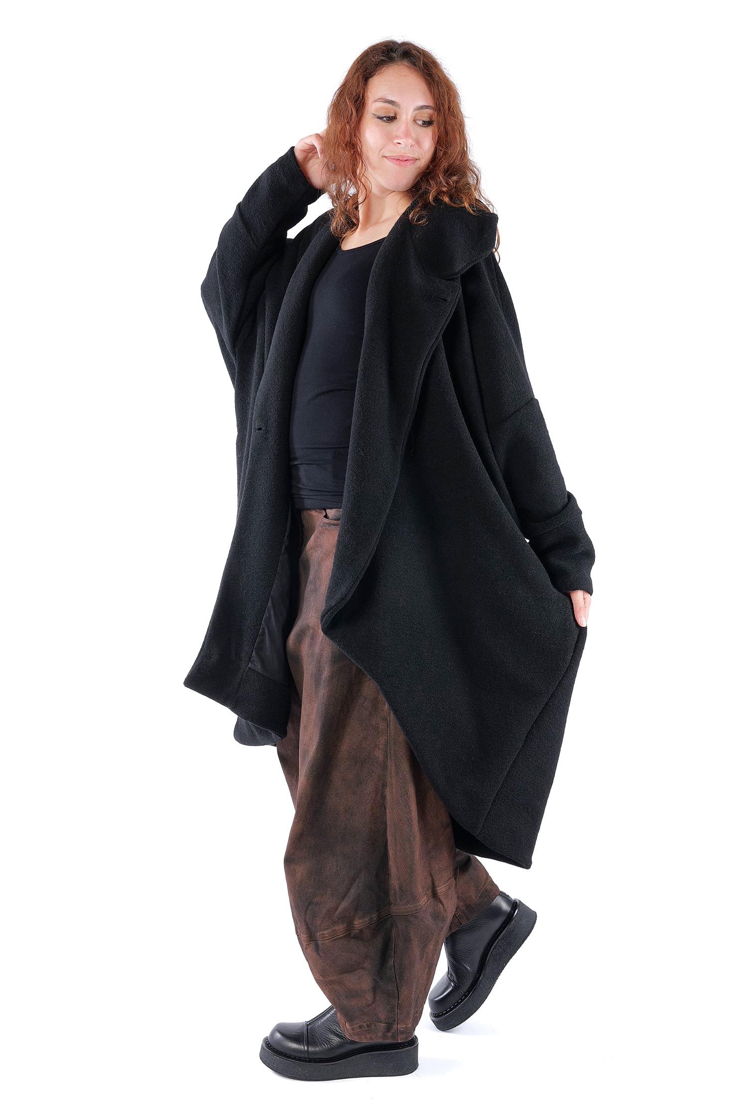 Oversize Winterstrickmantel - Schwarz - S487