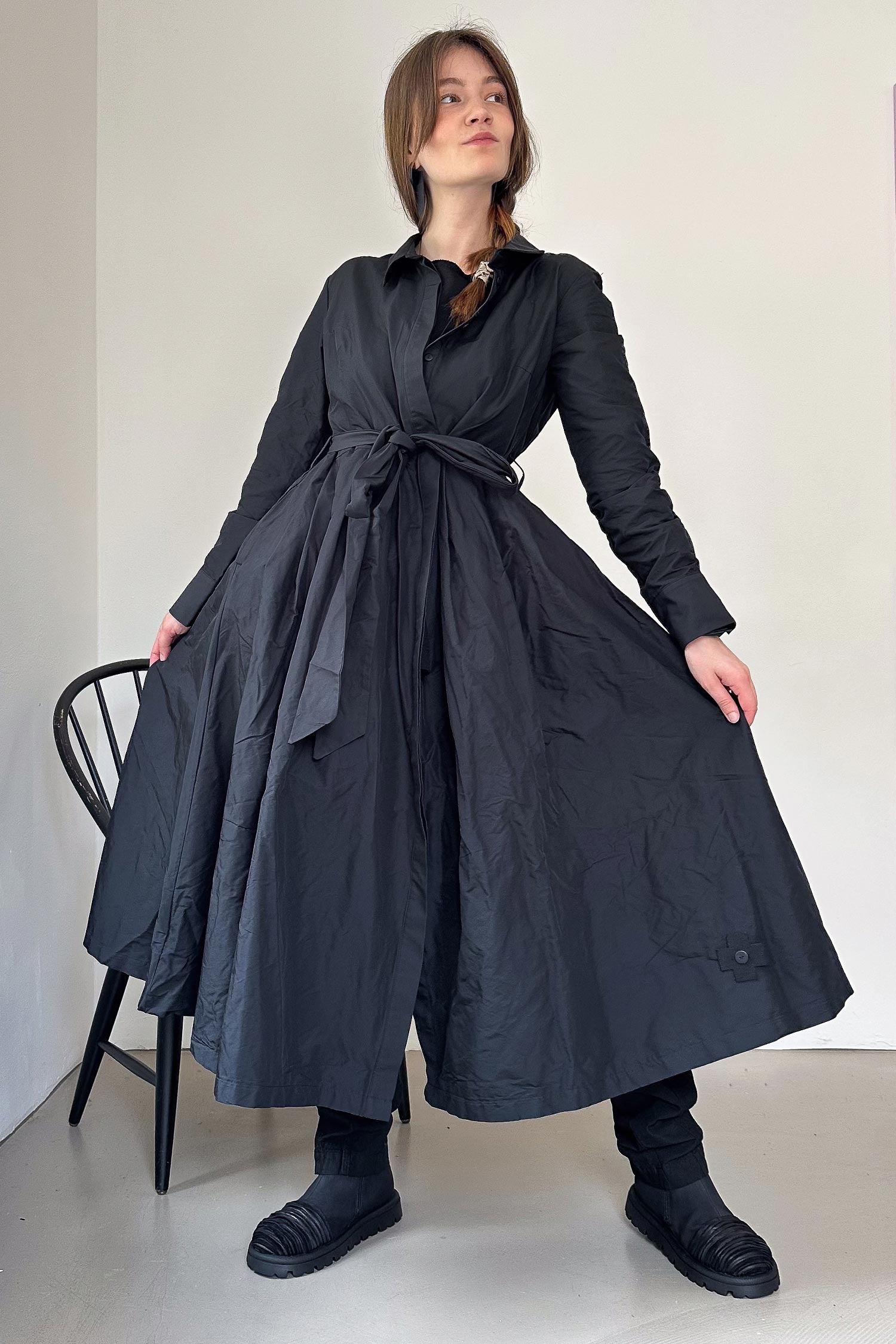 Taffeta coat dress - Black - 1162