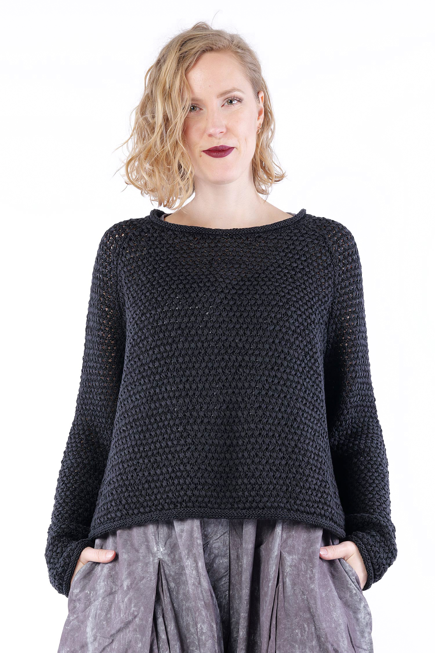 Grobstrickpullover - Schwarz - 1263730701