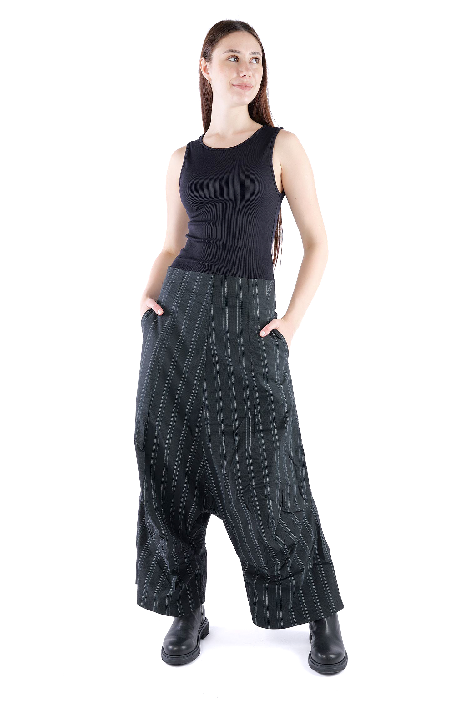 Weite Stretchhose - Petrol cloud stripe - 2261240104