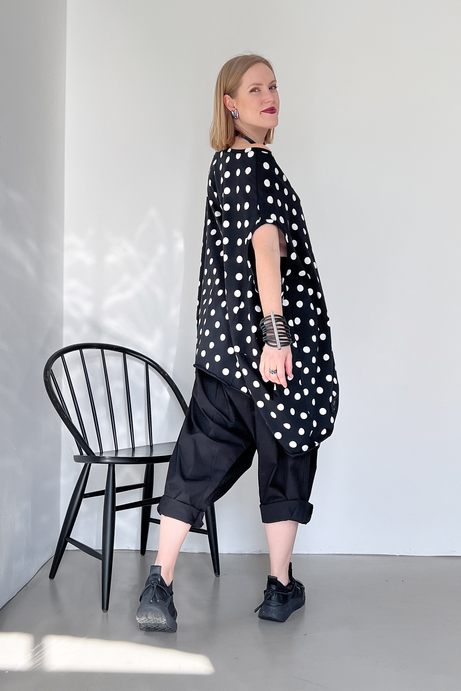 Oversize Balloon Kleid - Black white dots - 5019