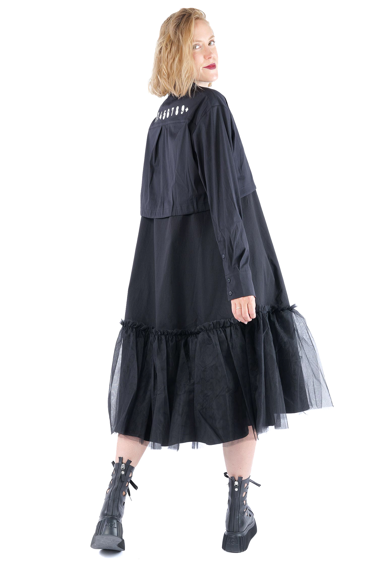 Kurze Stretchbluse - Black print - 4032