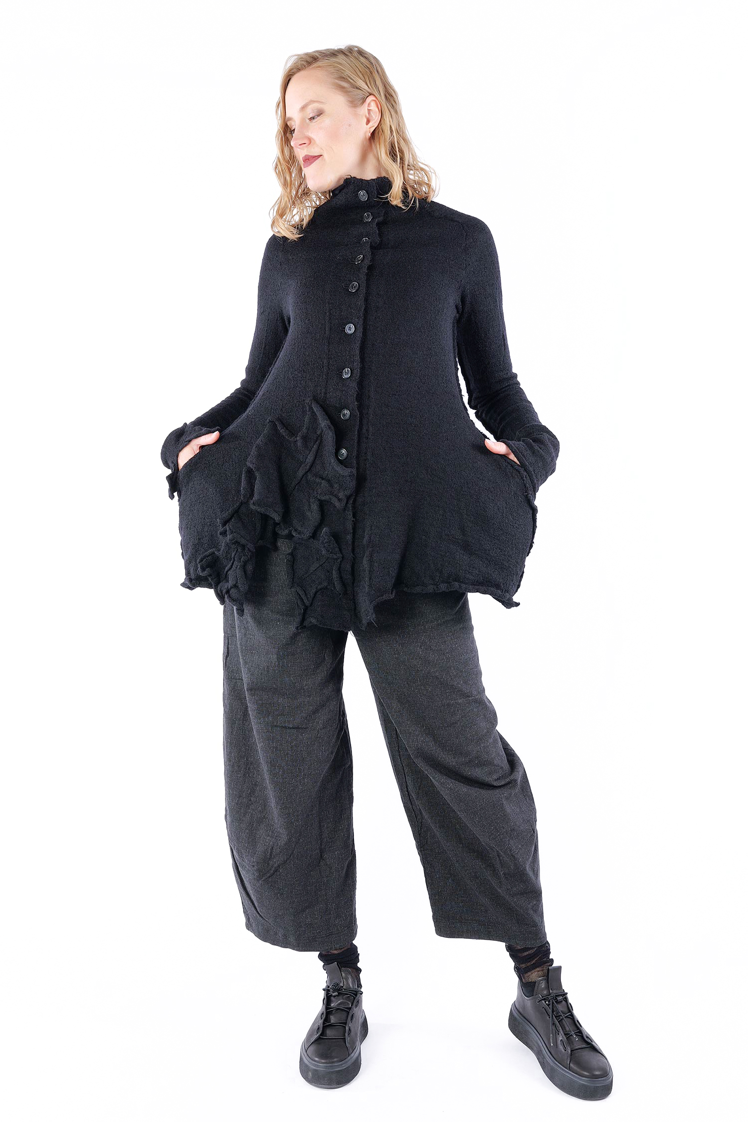 Tulpige Schurwollejacke - Schwarz - 2253897109