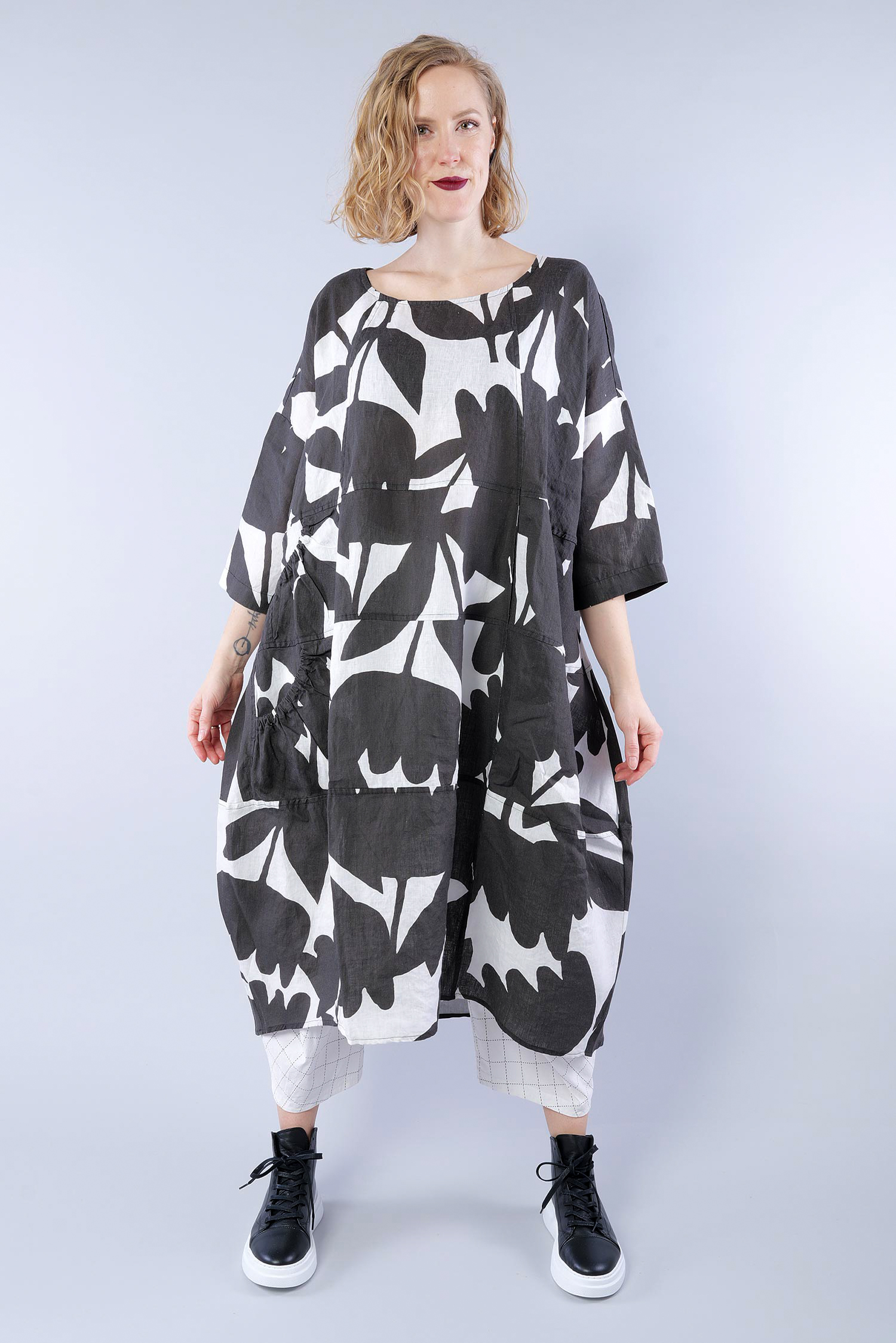 Oversized linen dress - Black print - 1263550905