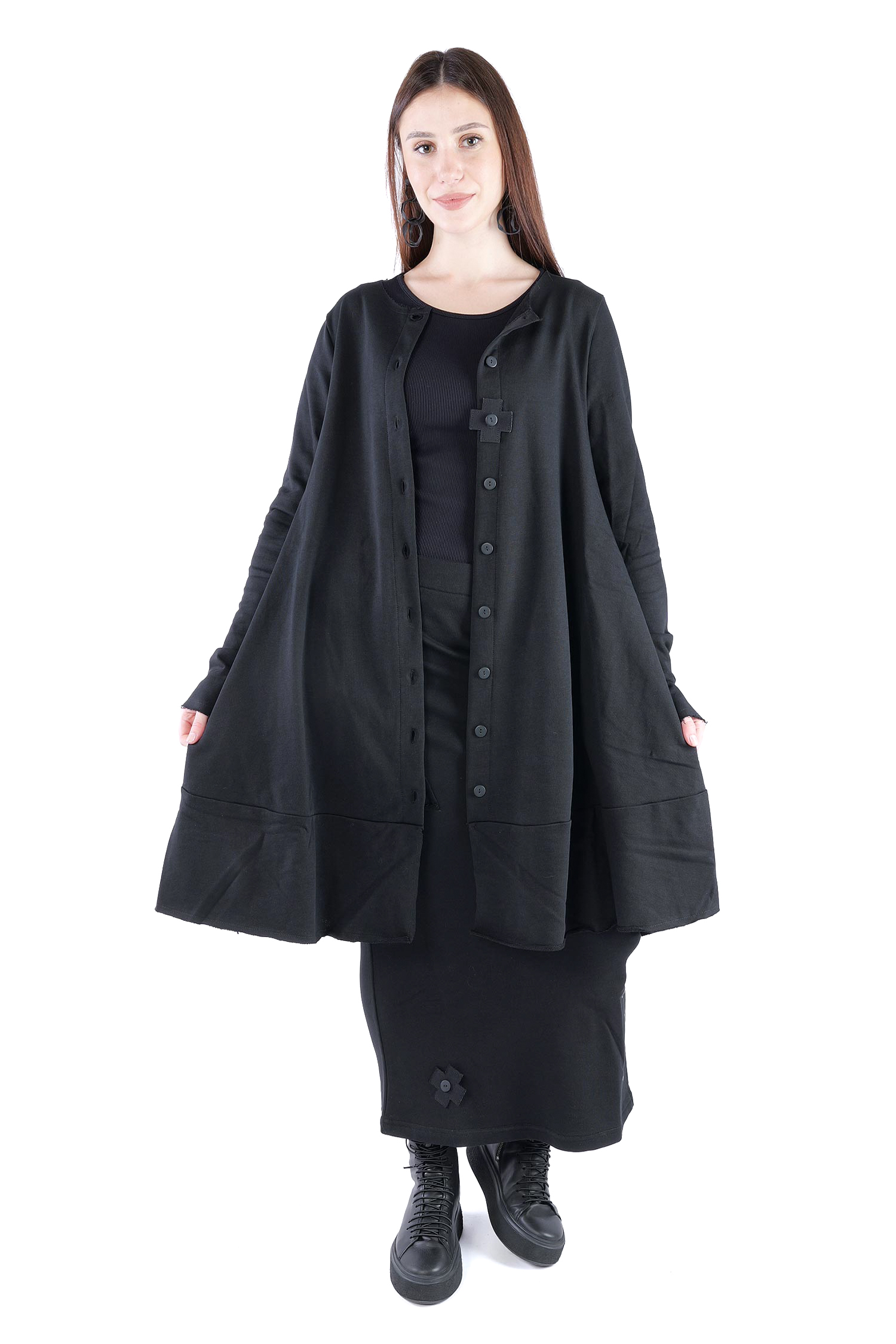 Sweat Mantel-Kleid - Schwarz - 2124