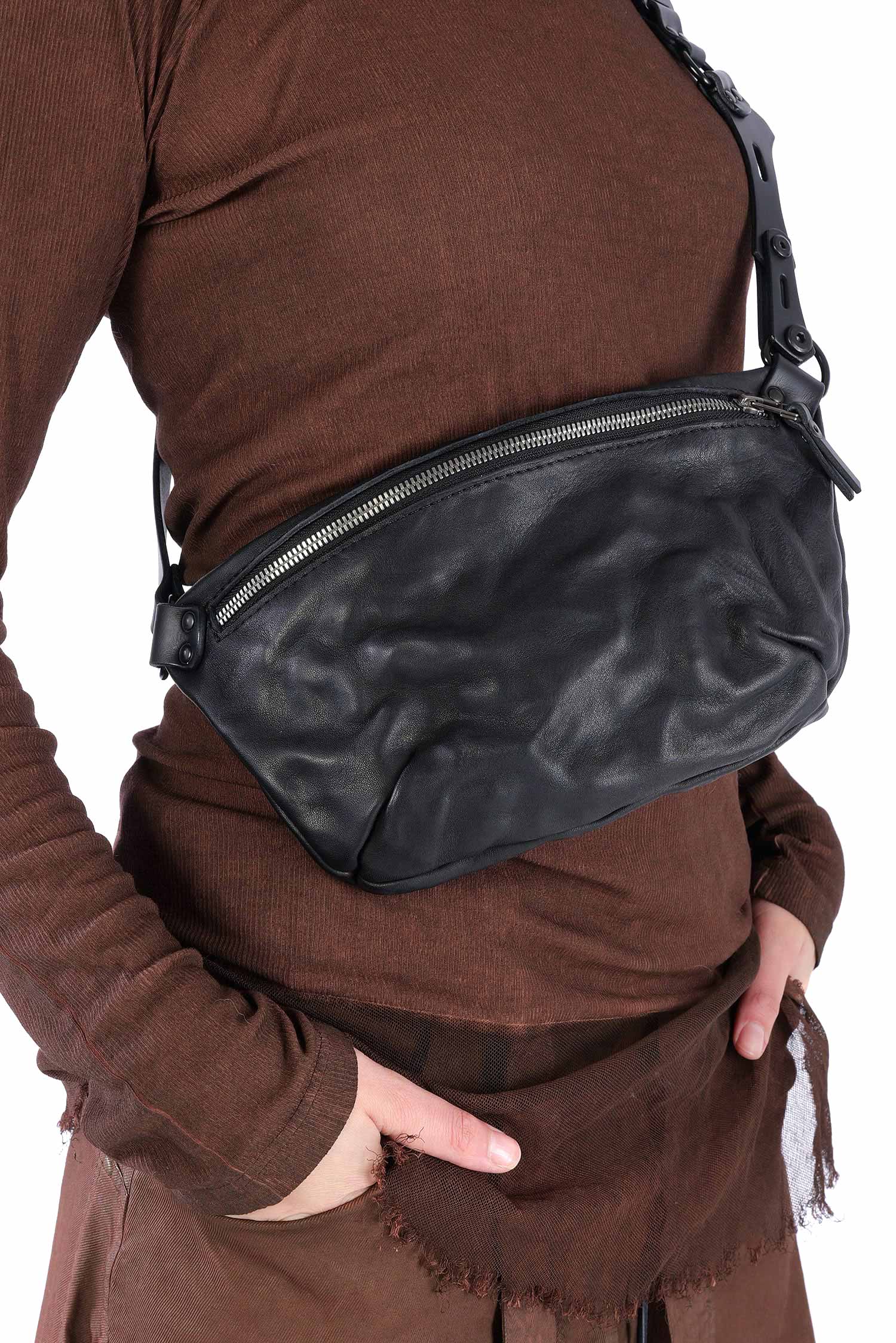 Leder Gürteltasche - schwarz - Amos