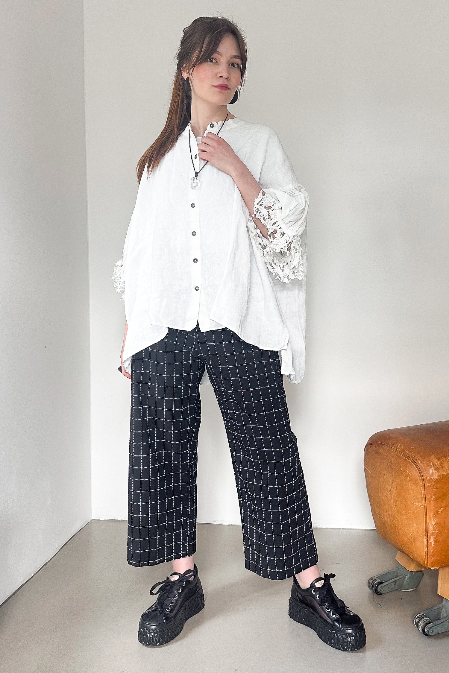 Stretch culottes - Black check - 1263440103