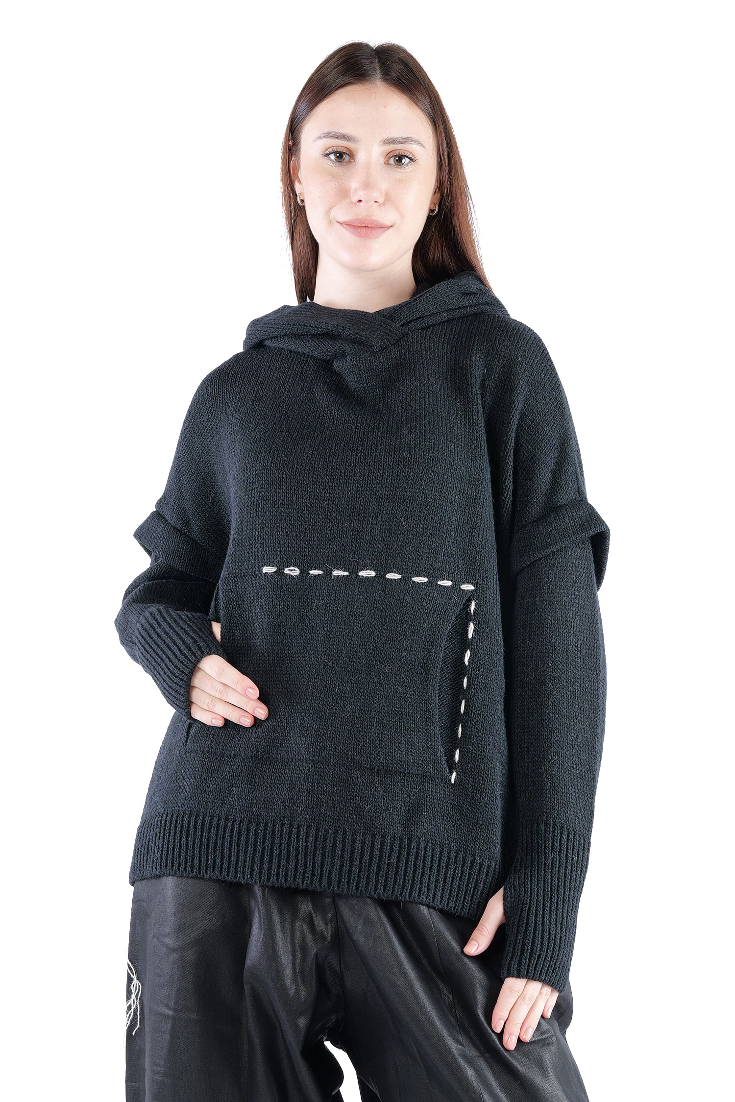Strick Hoodie - Schwarz - Edooh