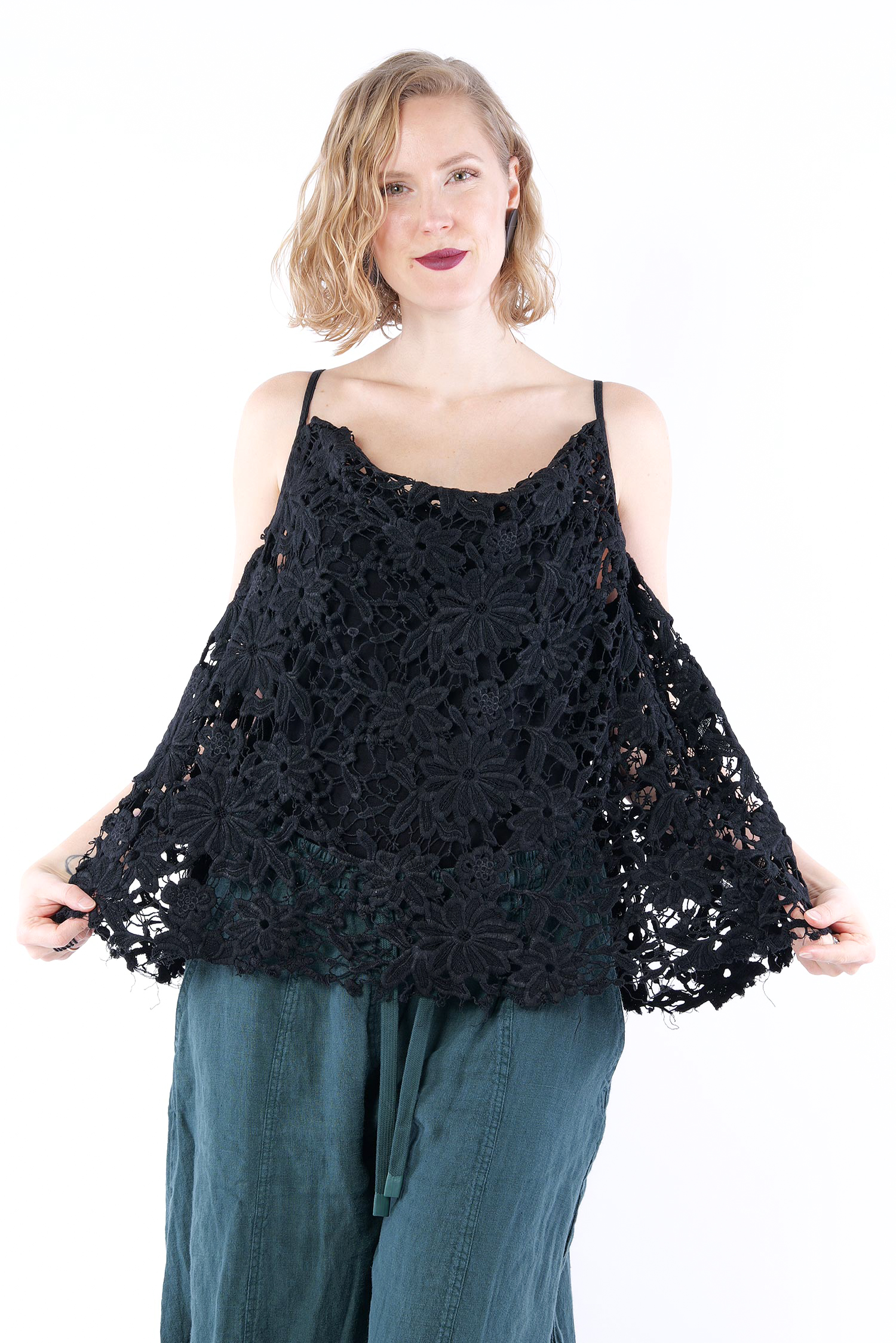 A-Linien Spitzentop - Black gloss - 1262090825