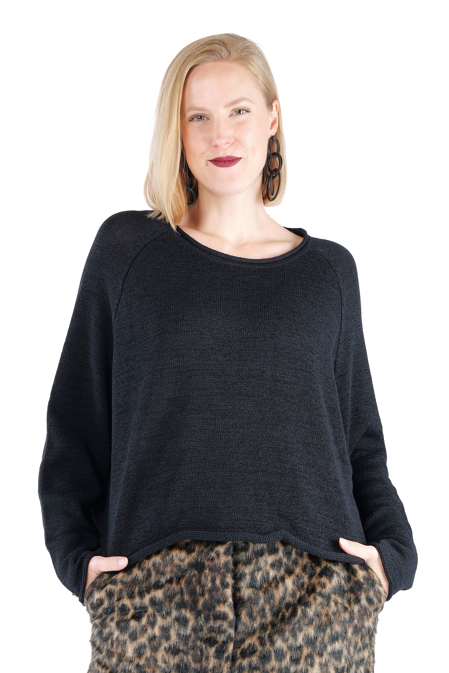 Oversized knitted pullover - Black - 2263720713