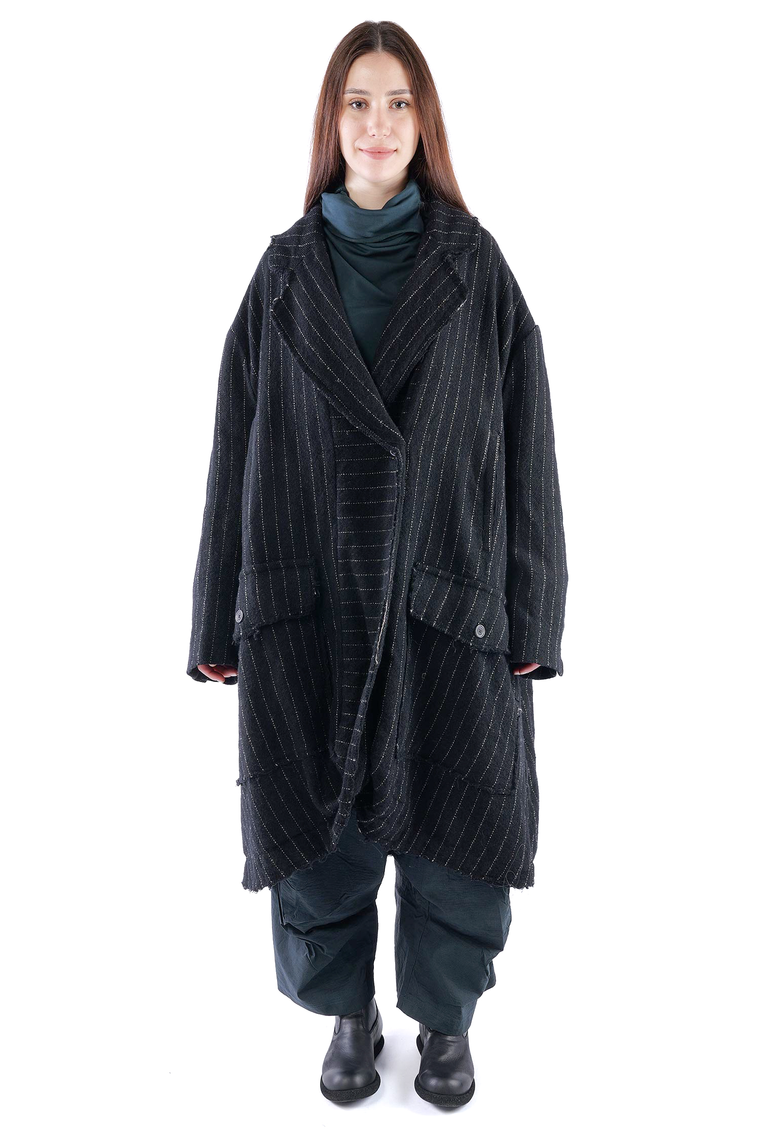 Oversize Wollmantel - Black stripe - 2261151209