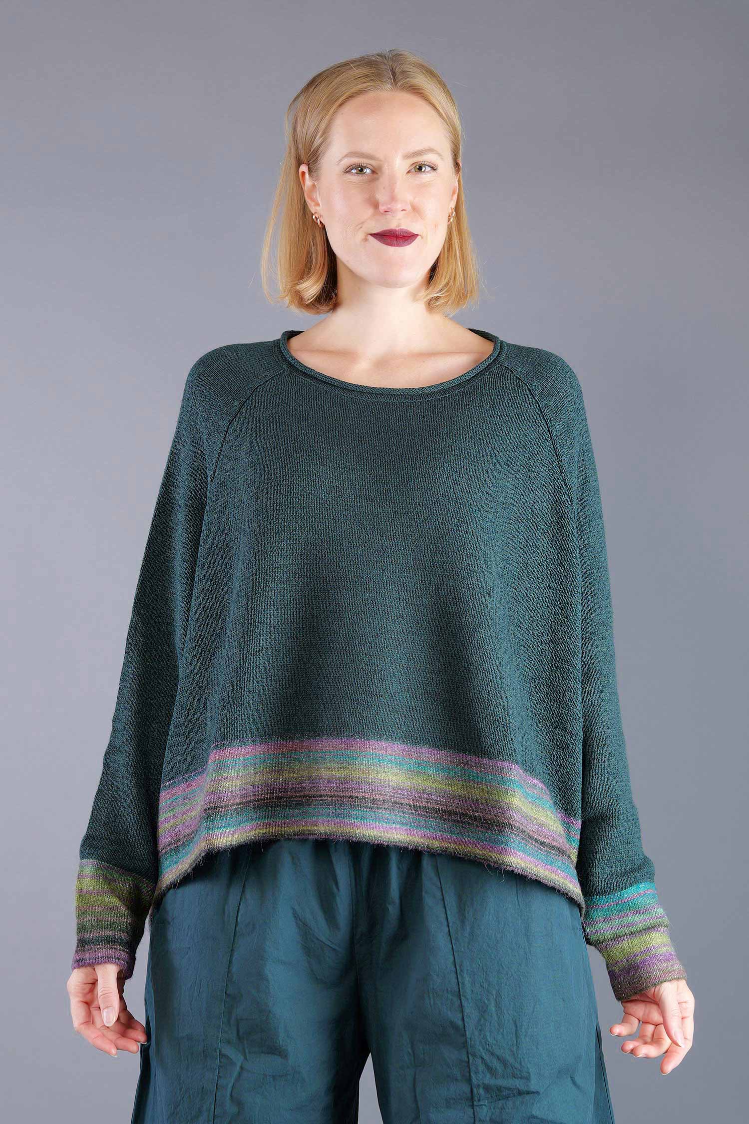 Oversized knitted pullover - Forest stripe - 2263720703