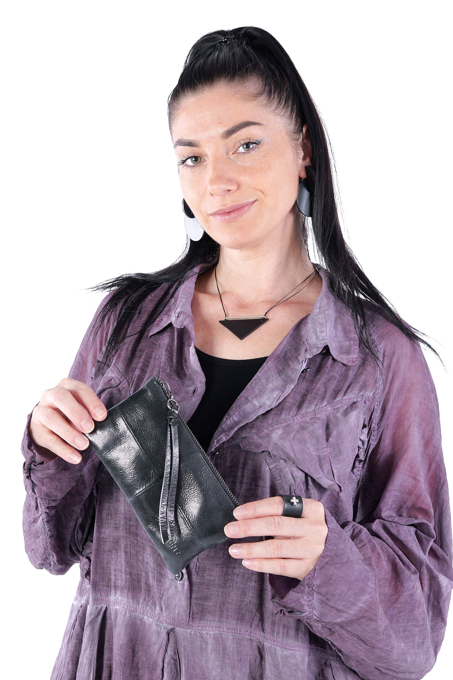 Leder Portemonnaie - Metallic Deep Tar - ILU ed.3