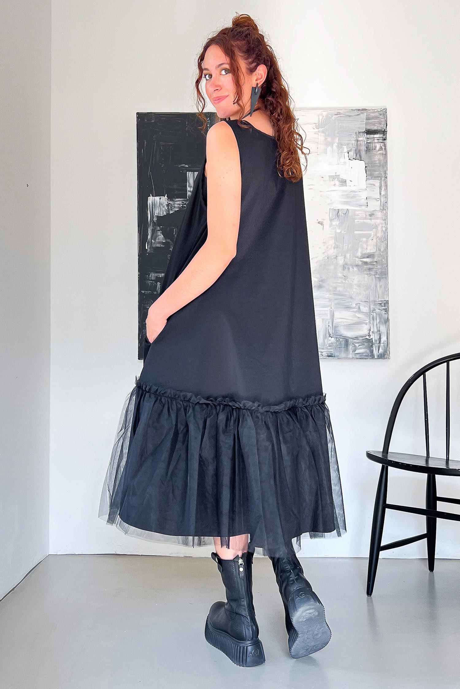 Stretchkleid mit Tüll - Black mesh - 1166