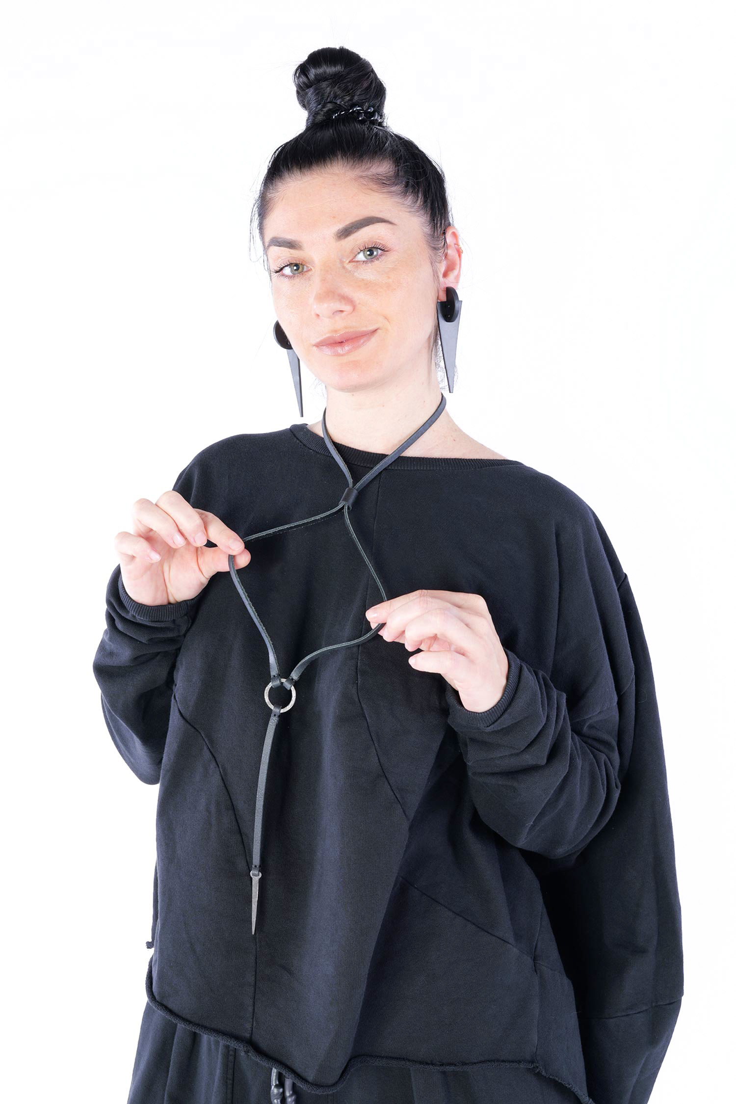 Silber Halskette - Ring Spike pendant Silver / Schwarz