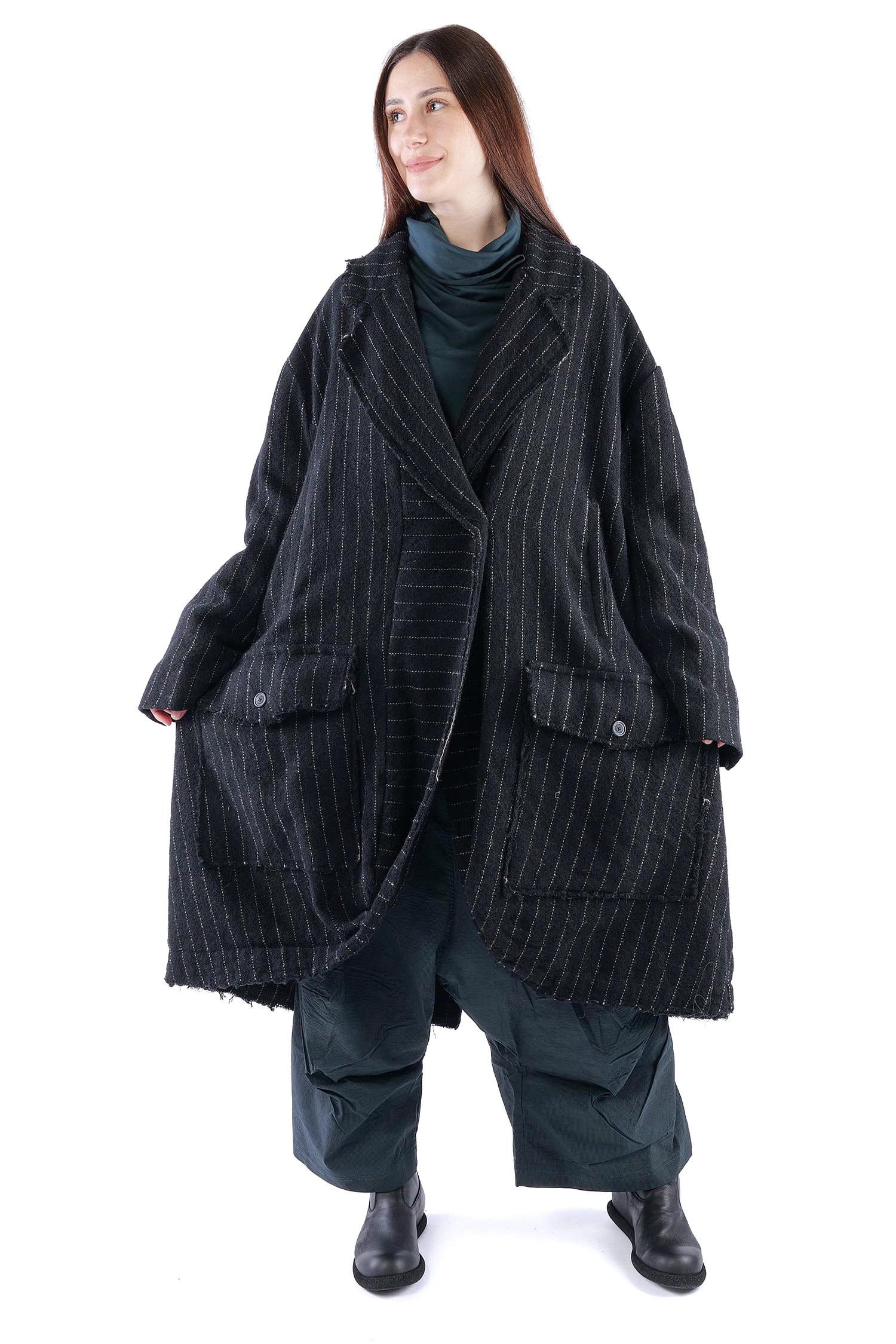 Oversize Wollmantel - Black stripe - 2261151209