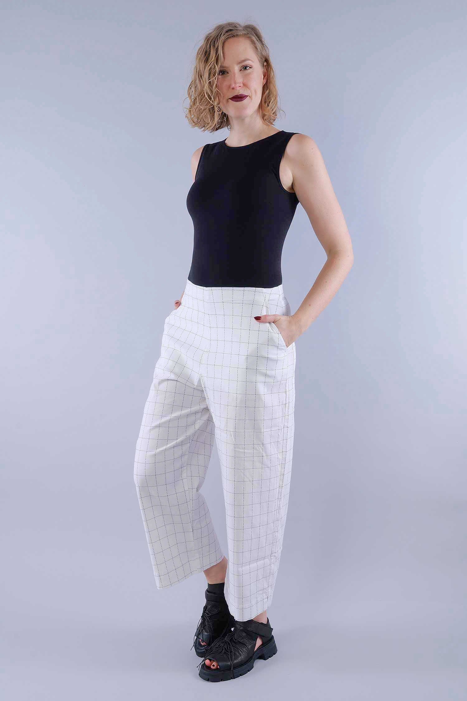 Stretch culottes - Offwhite check - 1263440103
