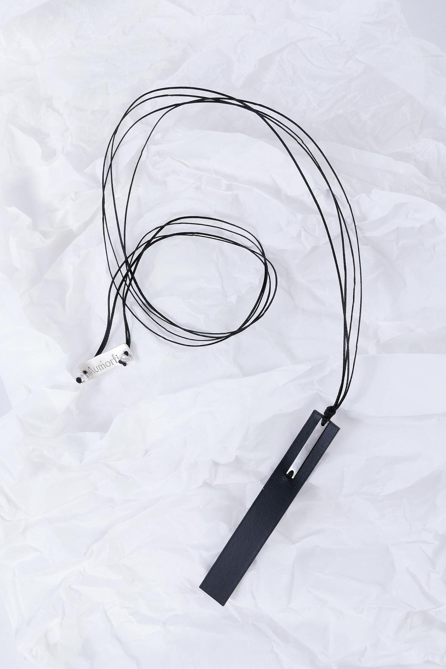 Rectangle necklace - Bar_ S_Mono Pendant - Black / Silver