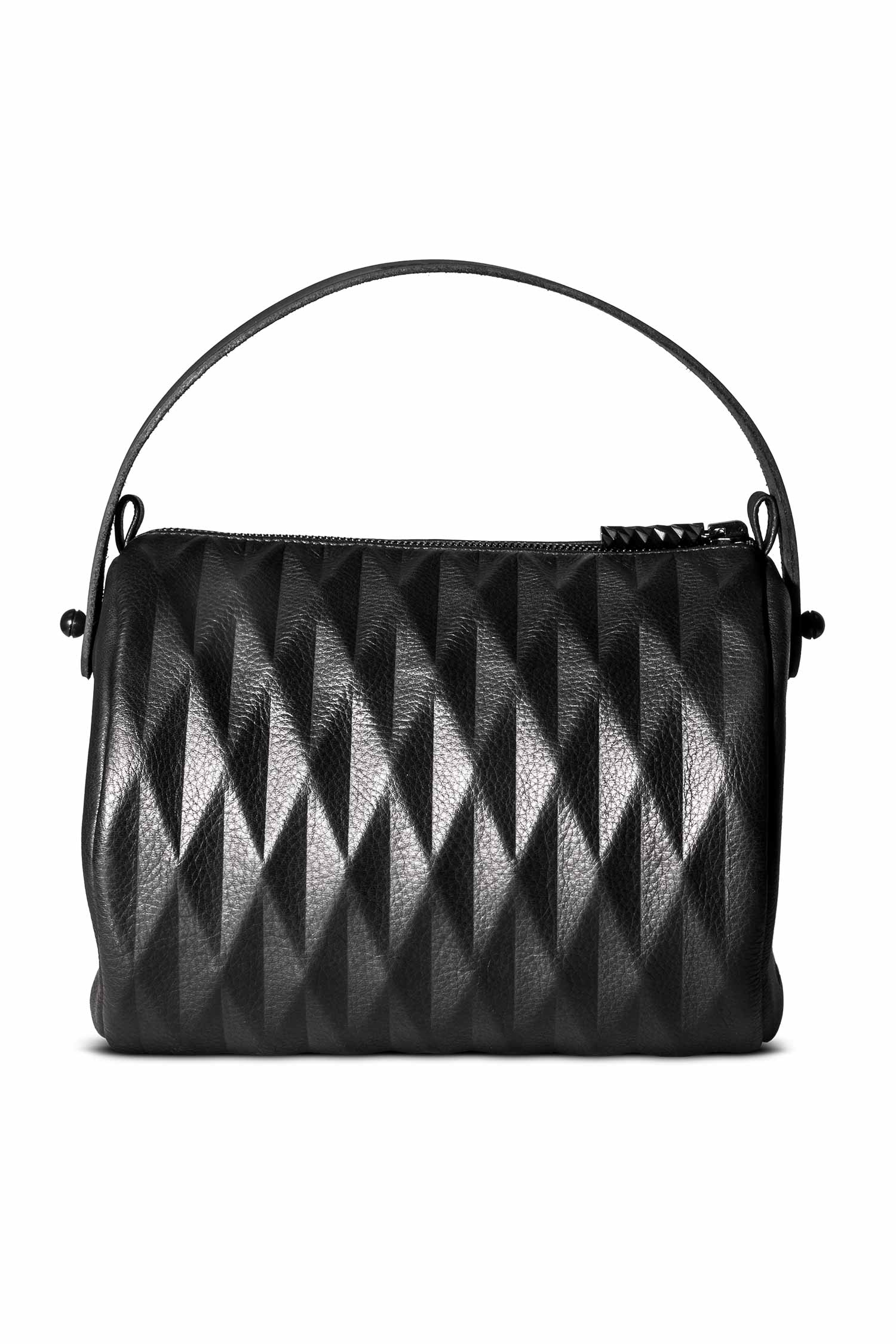 Leder Handtasche - Schwarz - Bowling Bag