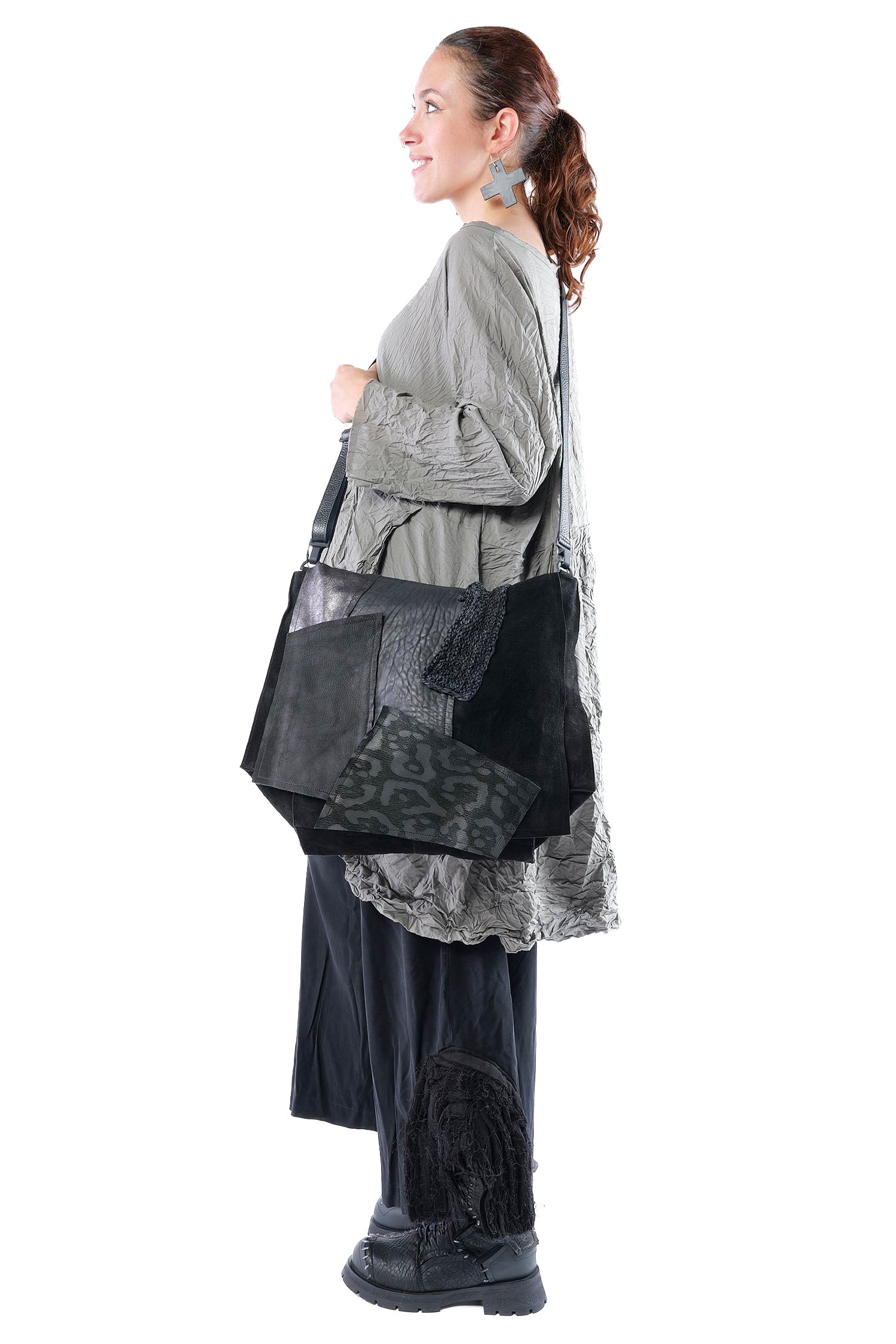 Patchwork Ledertasche - Schwarz - M.Aurelia